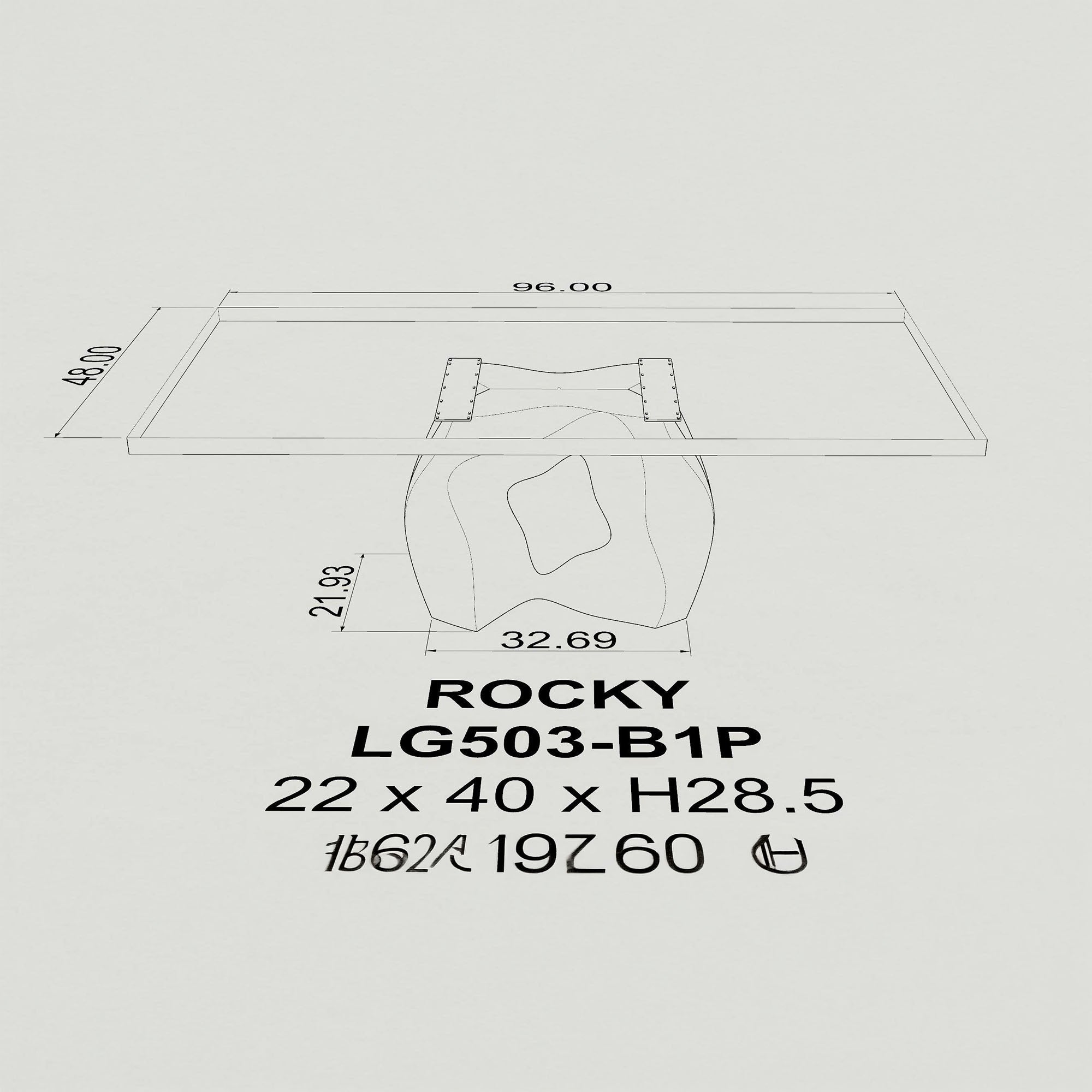 Dining Table with Rocky 28.5" H Metal Table Base - 3d drawings