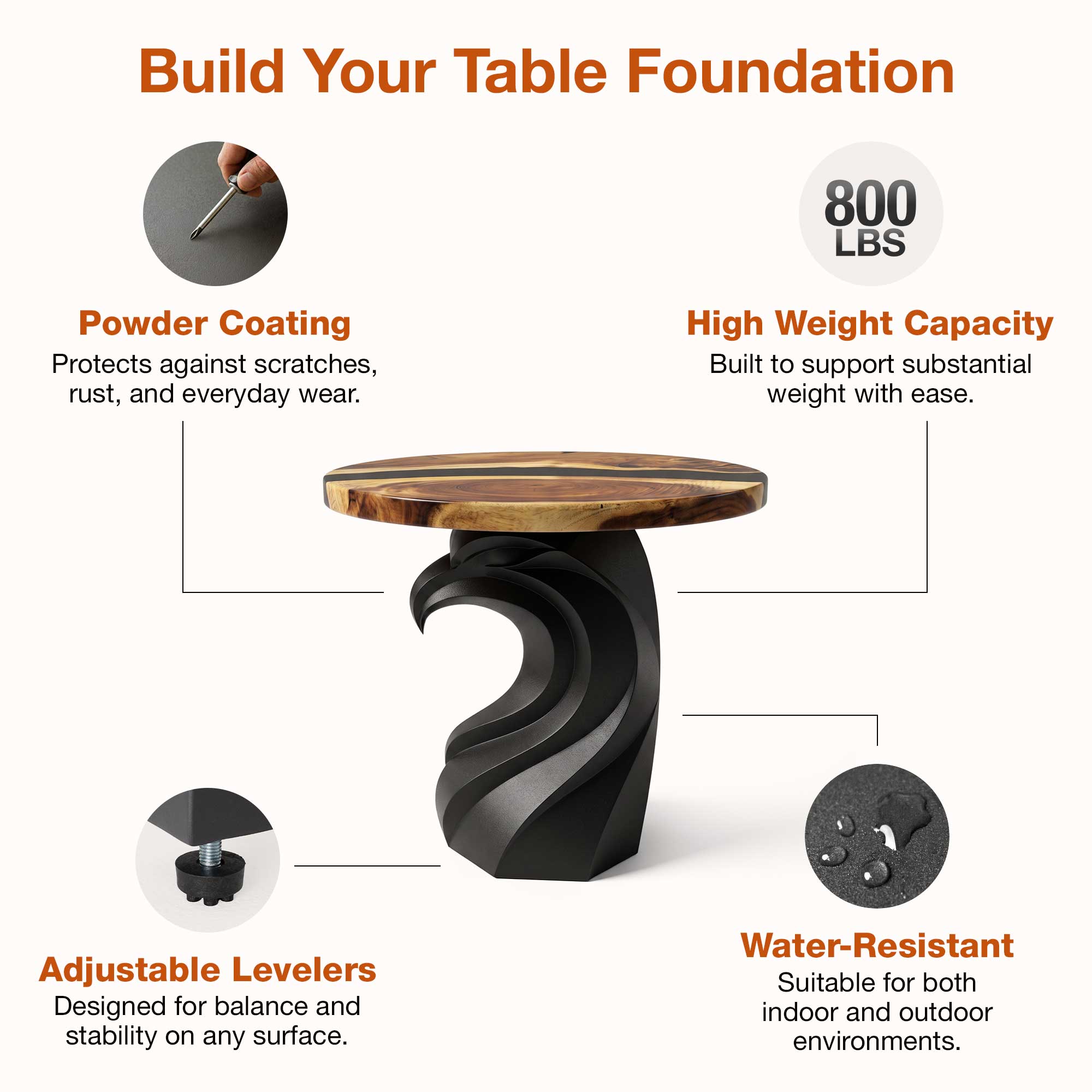 Handcrafted Dining Table with Aquila Table Base for Wood Table Top 