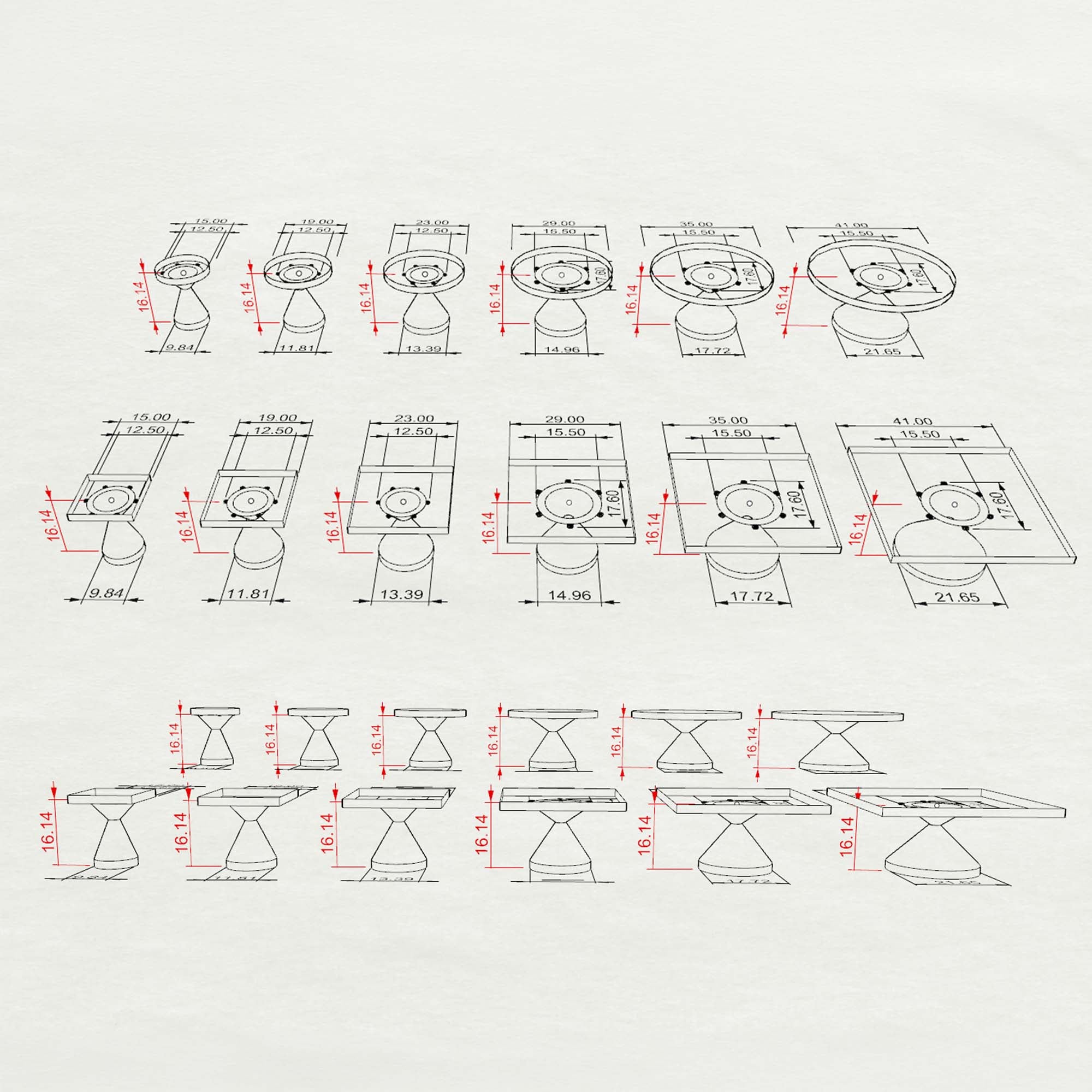 Coffee Table with Flux 22"D x 16"H  Steel Table Base - 3D Drawings 