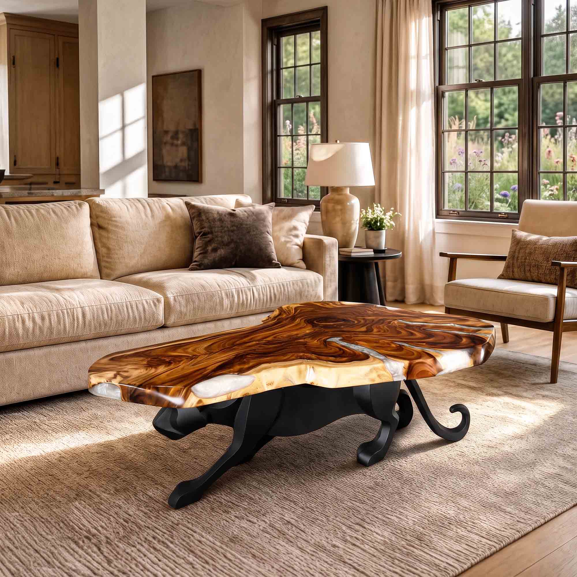 Live Edge Table Top 46" - 85" for Rustic Dining Tables and Desks - LE-60X37X18  interior
