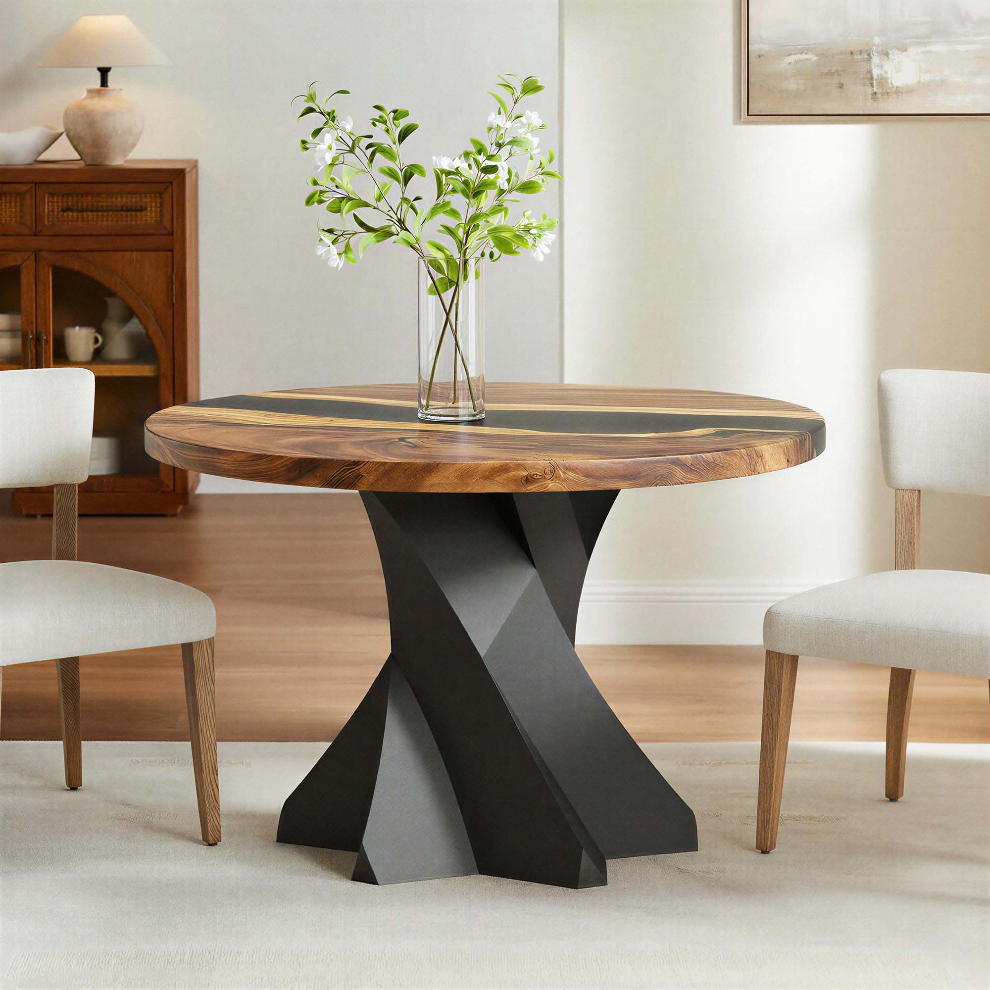 Dining Table with Nook 28.5" H Metal Table Base - epoxy round table top interior