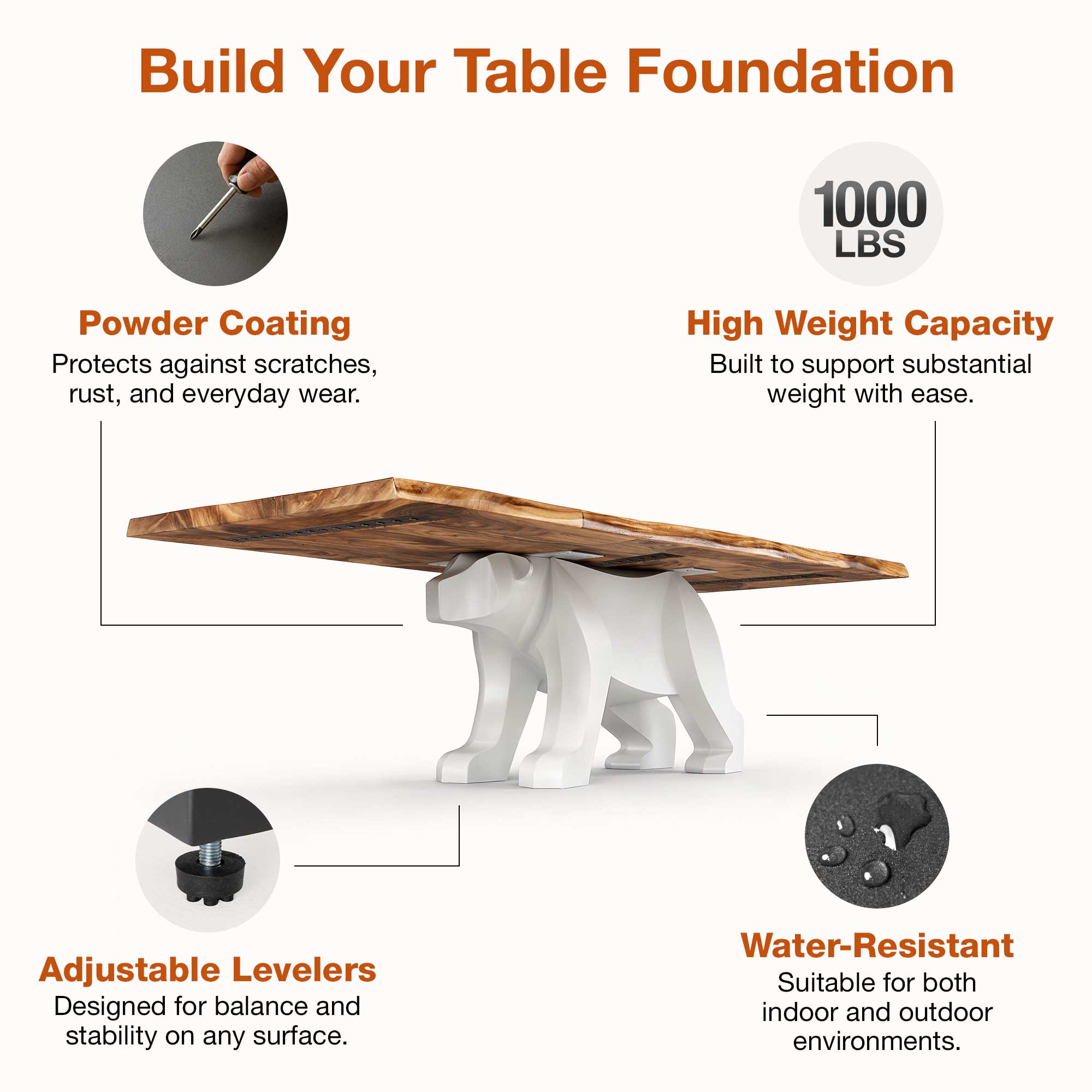 Dining Table with Polar Steel Table Base for Large Wooden Top