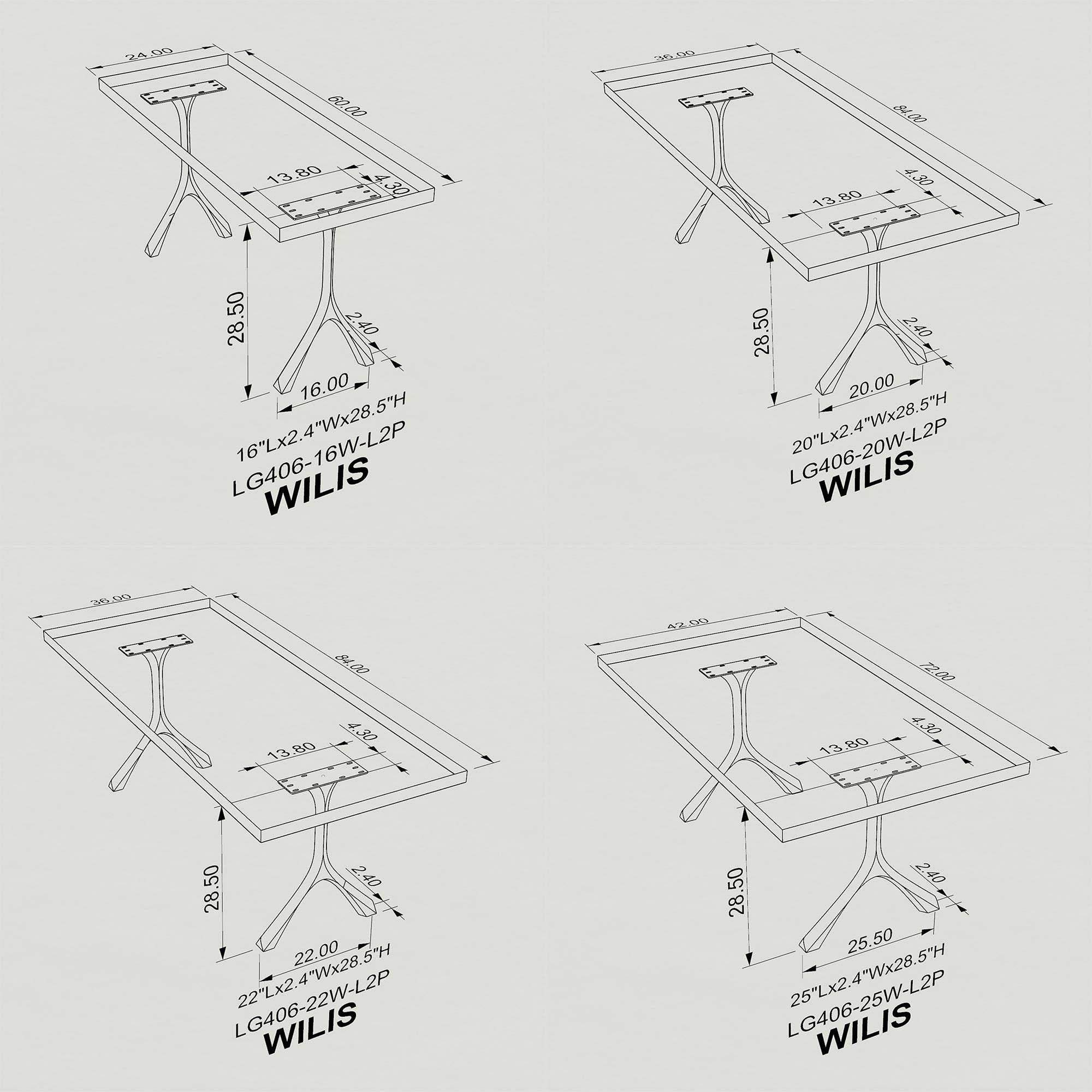 Natural Dining Table with Wilis 28.5" H Metal Table Legs - 3d drawings