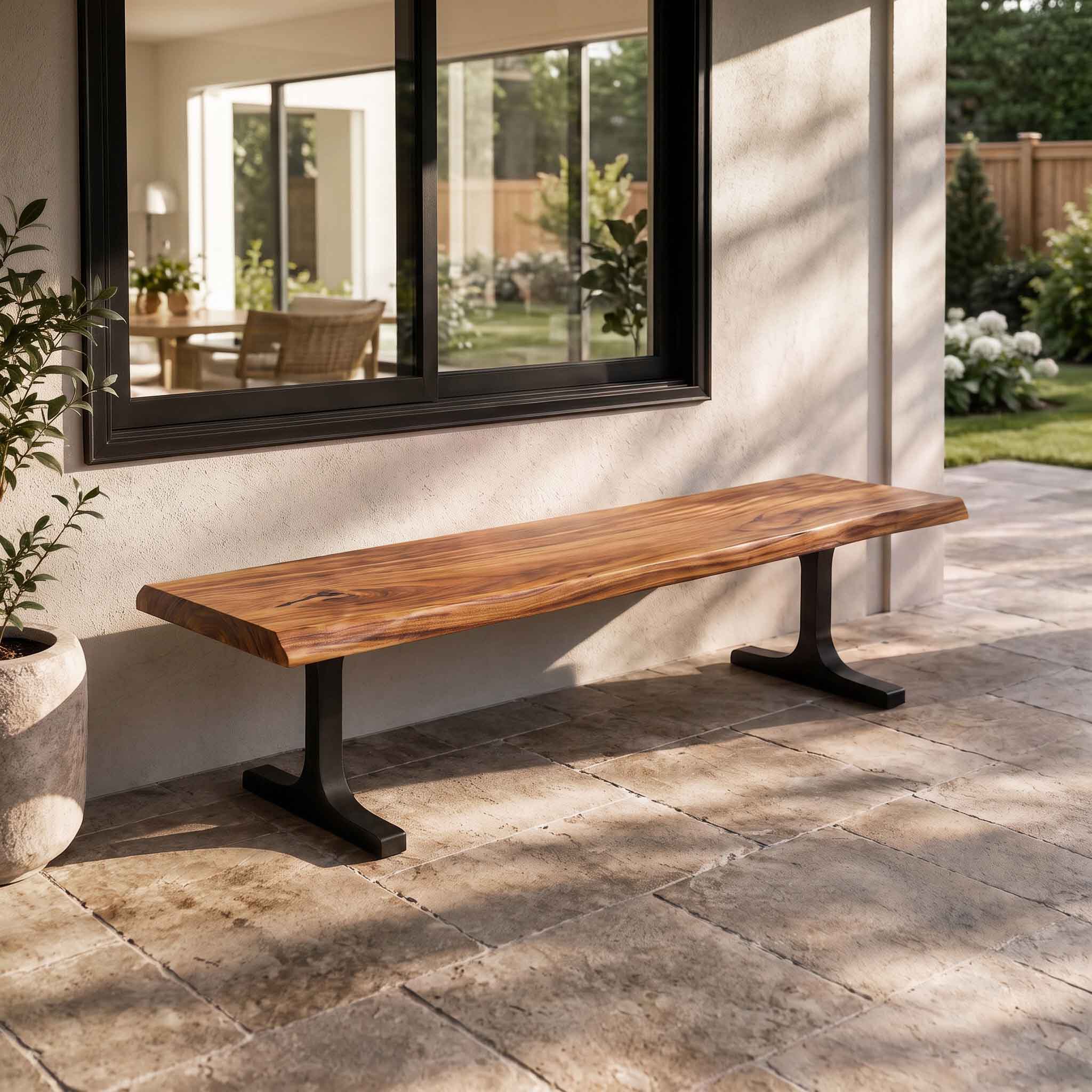 Natural wood slab bench top for entryway or hallway