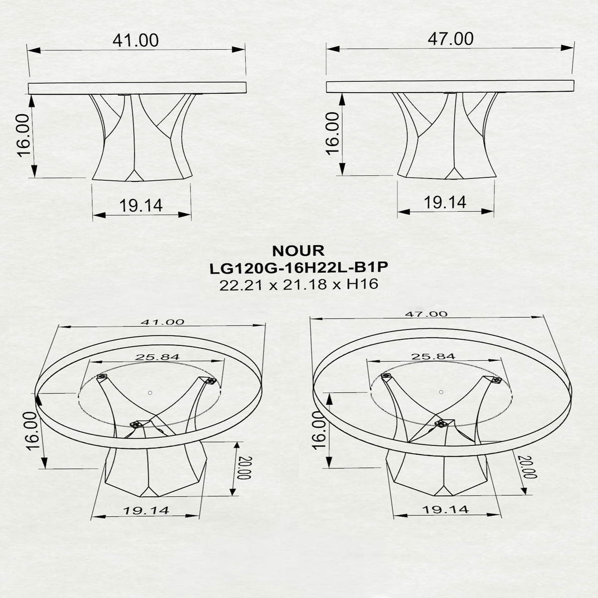Coffee Table 19" to 47" for Sofa Side to Center - 120G Nour - 3D Drawings