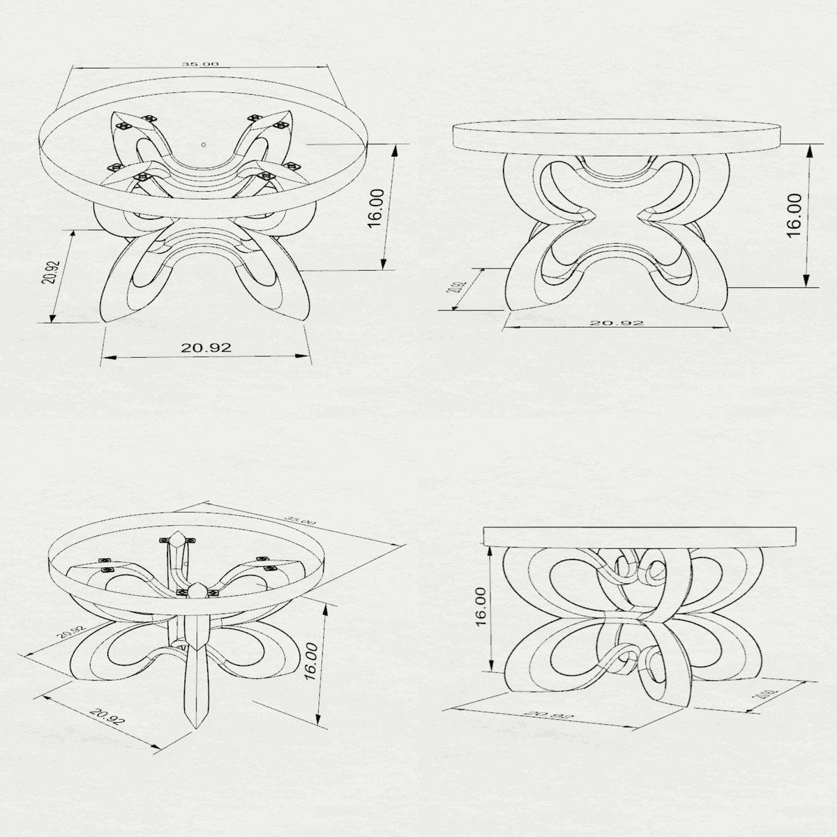 Coffee Table 35" or 41" for Nature-Inspired Home - 124 Blosome - SRU35 3D drawings