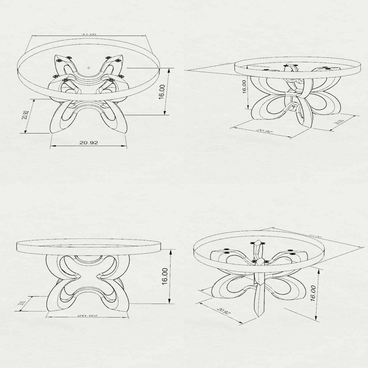 Coffee Table 35" or 41" for Nature-Inspired Home - 124 Blosome - SRU41 3D drawings