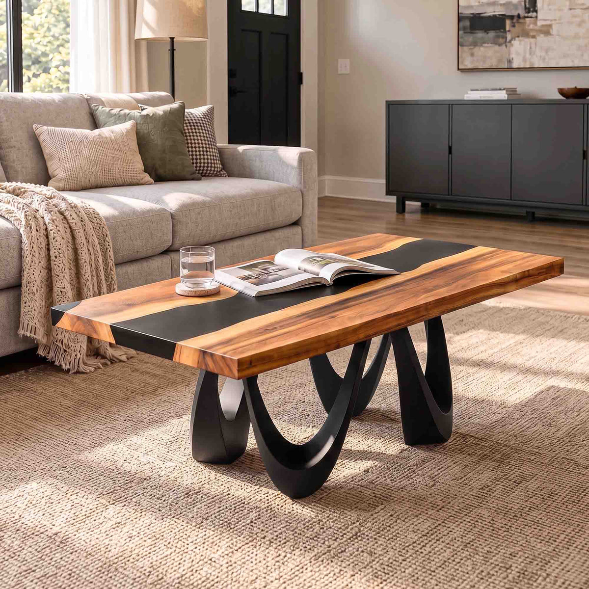 Coffee Table Base 16" H in Curved Steel for DIY Projects - 105 Wavea - Only base whitebackground