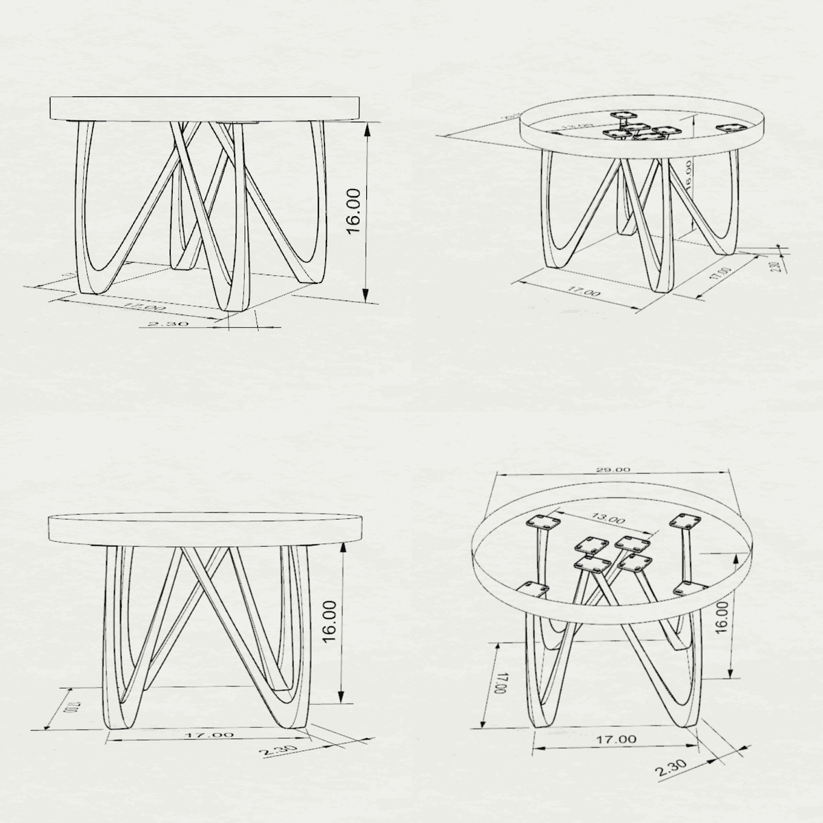 Coffee Table Round or Square for Scandinavian Homes - 125 Vale - SRU29 3D Drawings