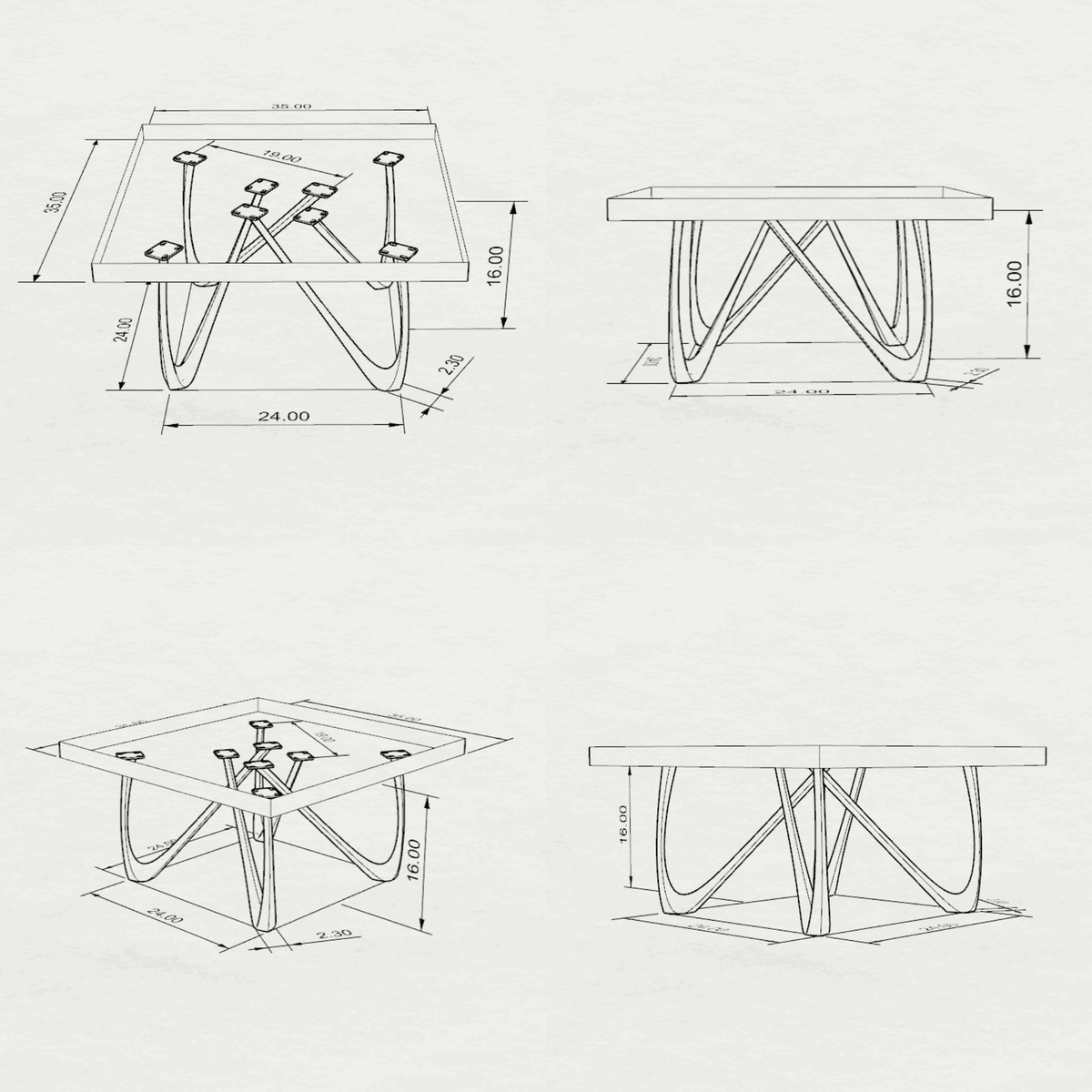 Coffee Table Round or Square for Scandinavian Homes - 125B Vale - SSQ35 3D Drawings