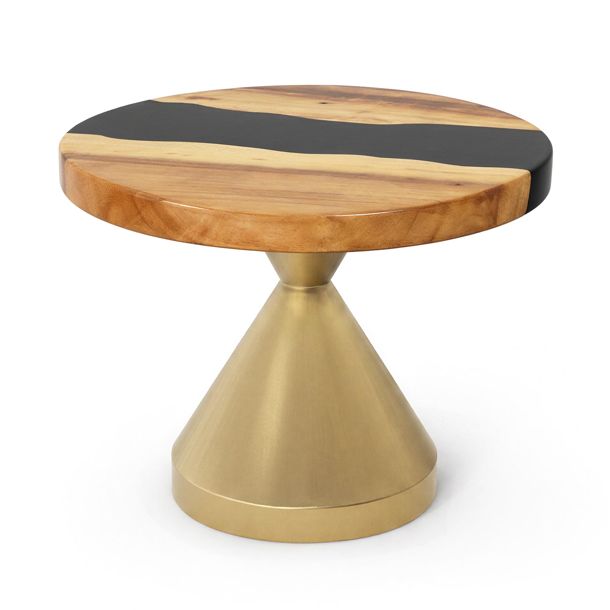 Coffee Table with Flux Gold 13.5"D x 16" H (Small Size) Handcrafted Steel Table Base - Round Epoxy 23"
