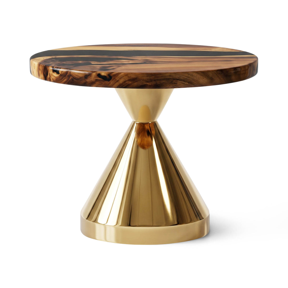 Coffee Table with Flux Gold 13.5"D x 16" H (Small Size) Handcrafted Steel Table Base - White background