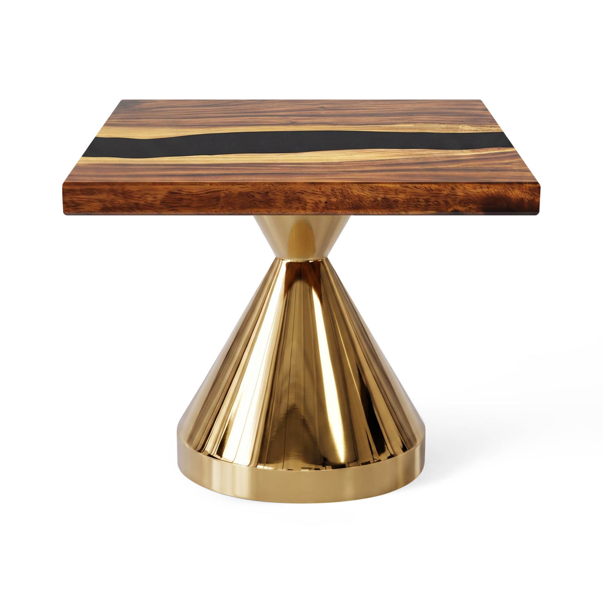 Coffee Table with Flux Gold 13.5"D x 16" H (Small Size) Handcrafted Steel Table Base - White background