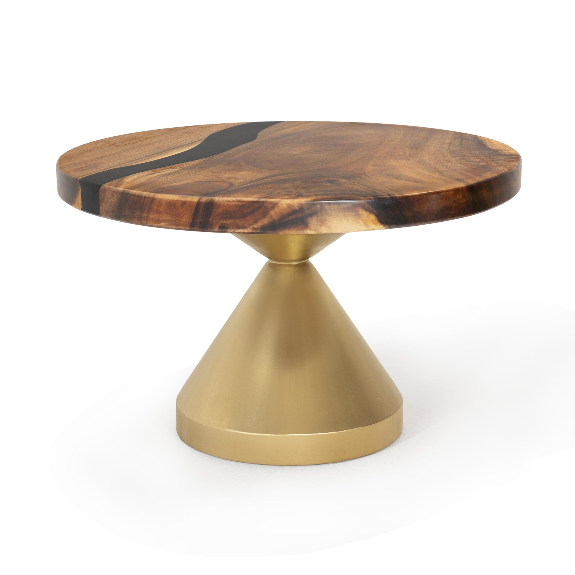 Coffee Table with Flux Gold 15"D x 16" H (Small Size) Handcrafted Steel Table Base - Round Epoxy 29"
