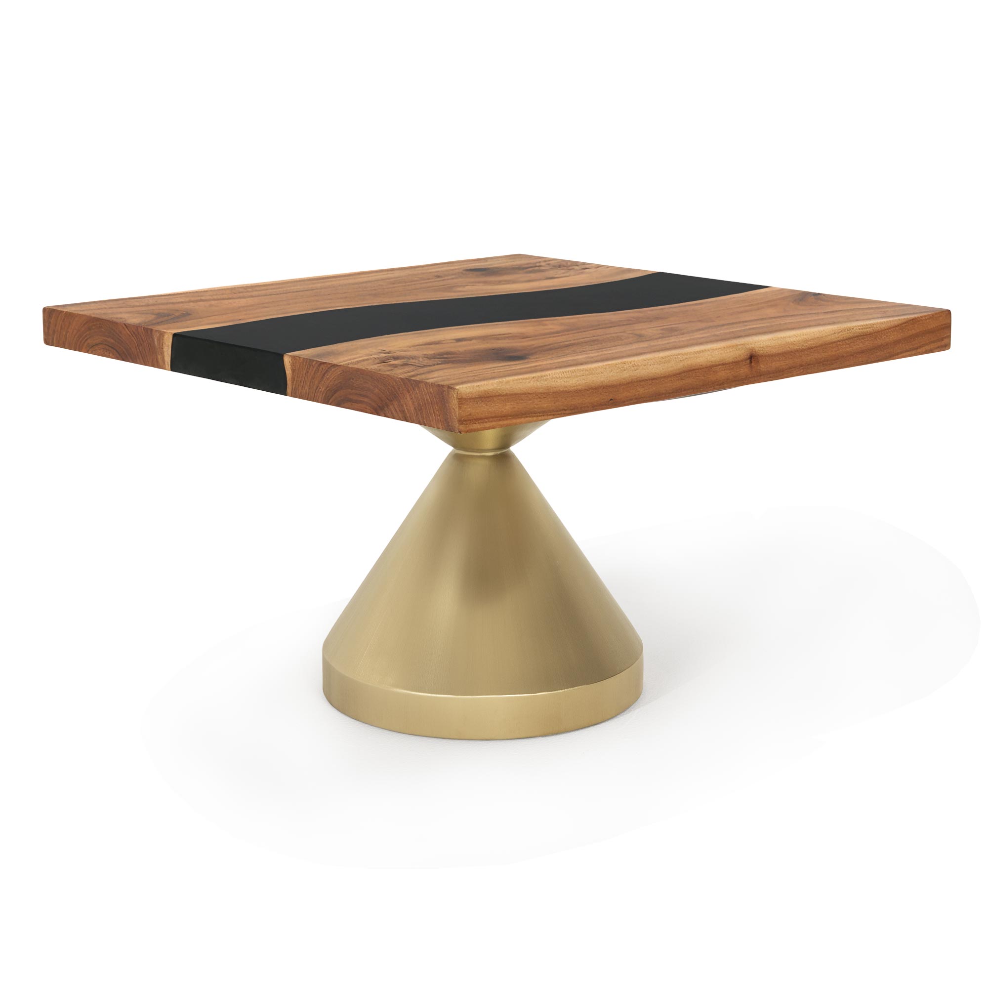 Coffee Table with Flux Gold 15"D x 16" H (Small Size) Handcrafted Steel Table Base - Round Epoxy 29" White Background