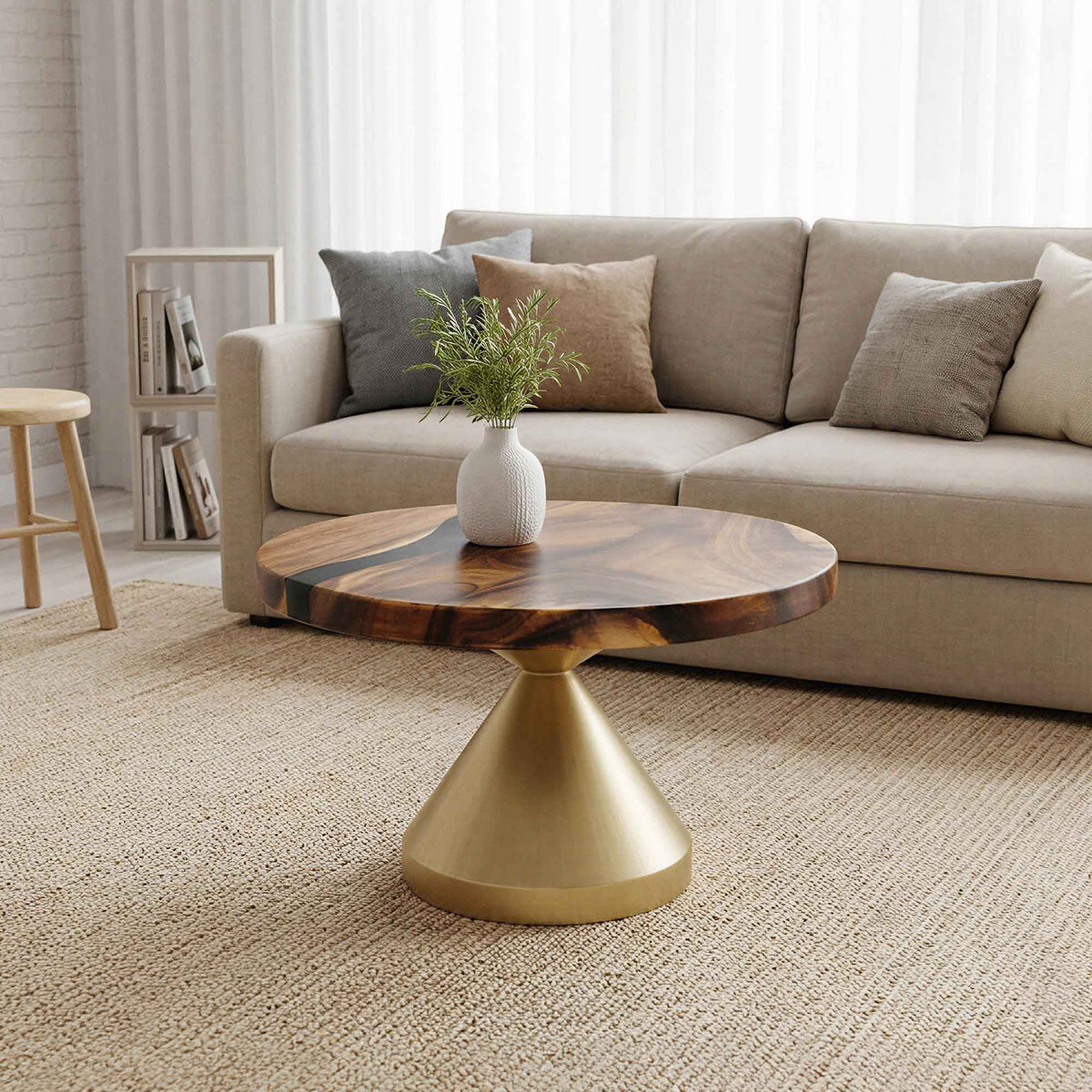 Coffee Table with Flux Gold 15"D x 16" H (Small Size) Handcrafted Steel Table Base - Thumb