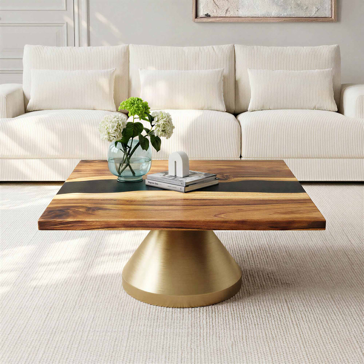 Coffee Table with Flux Gold 16" H (Big Size) Heavy Duty Metal Table Base - thumb