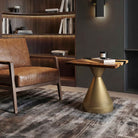 Coffee with Flux Gold 16" H Metal Table Base - brass 12" D x 16" H / Square Epoxy 19" Diameter - TB-16H12D-BRXEP-SSQ19