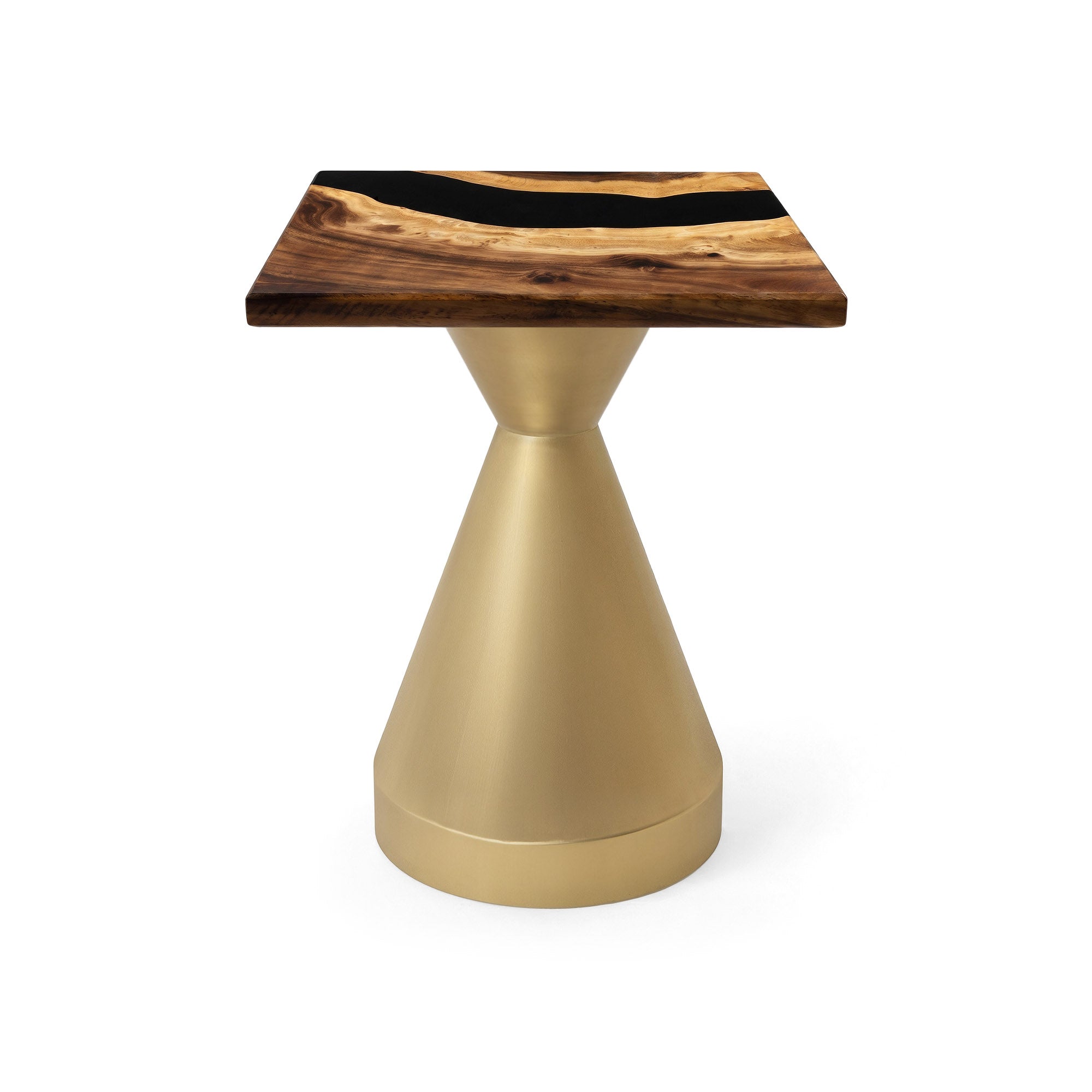 Coffee with Flux Gold 16" H Metal Table Base - brushed 10" D x 16" H / Square Epoxy 15" Diameter - TB-16H10D-BRXEP-SSQ15