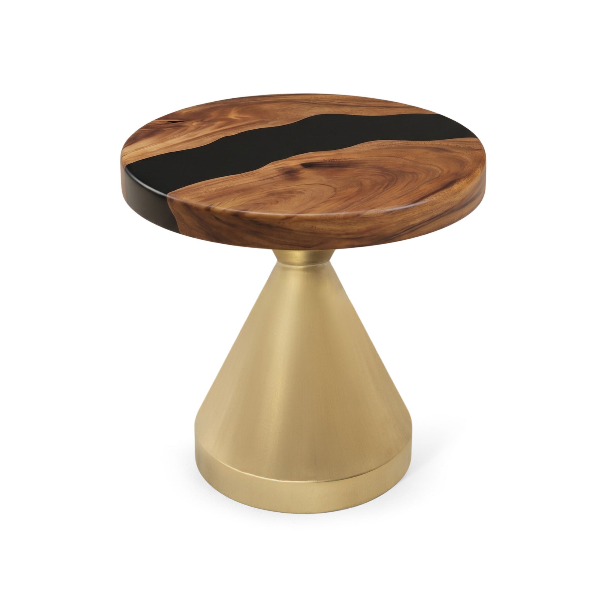 Coffee with Flux Gold 16" H Metal Table Base - brushed 12" D x 16" H / Round Epoxy 19" Diameter - TB-16H10D-BRXEP-SRU19