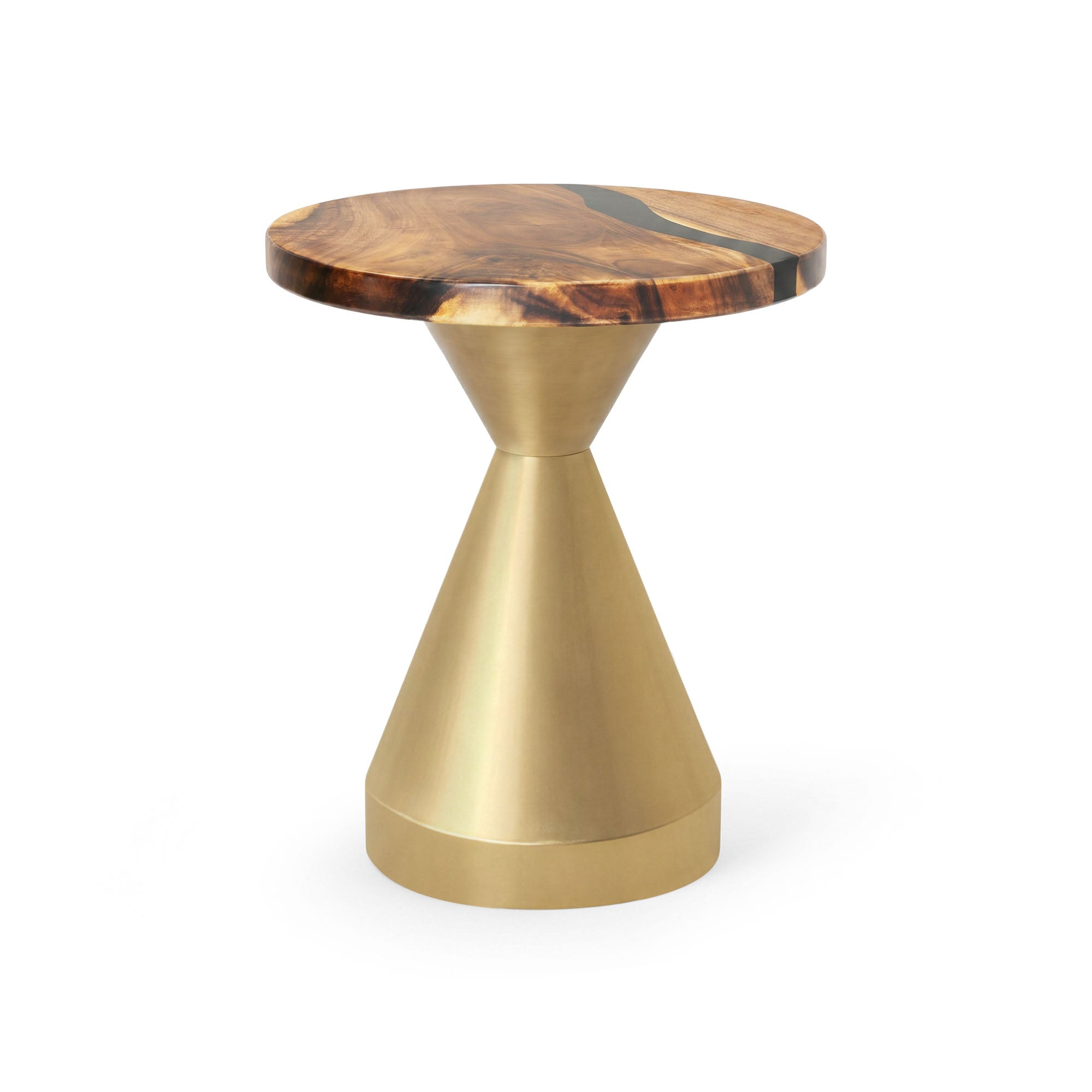 Coffee with Flux Gold 16" H Metal Table Base - polished 10" D x 16" H / Round Epoxy 15" Diameter - TB-16H10D-PLGXEP-SRU15