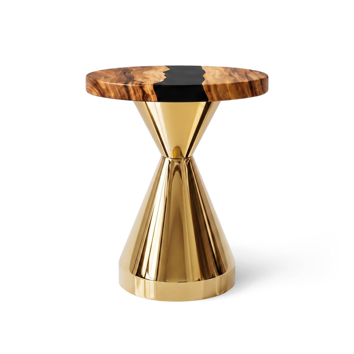 Coffee with Flux Gold 16" H Metal Table Base - polished 10" D x 16" H / Round Epoxy 15" Diameter - white background