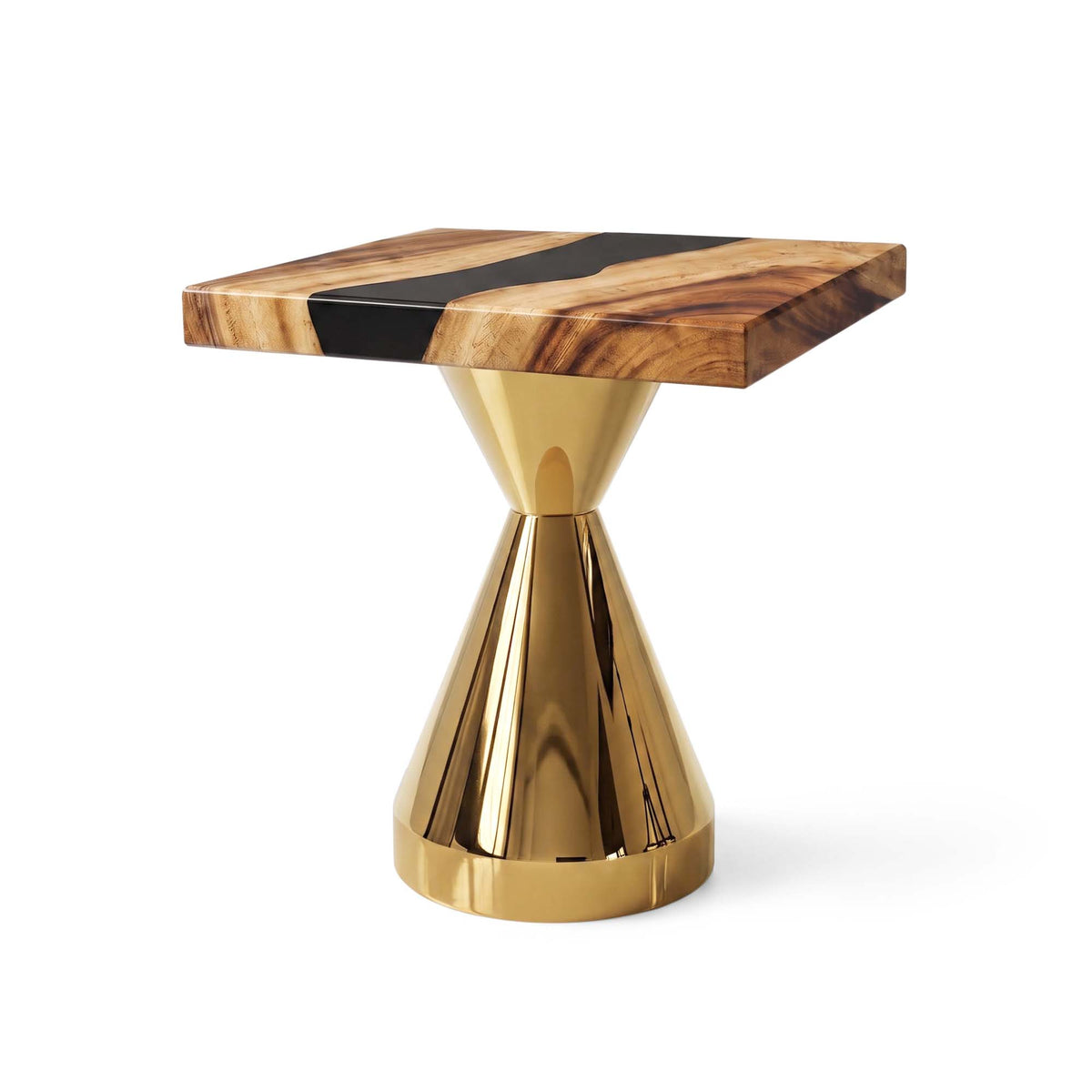 Coffee with Flux Gold 16" H Metal Table Base - polished 10" D x 16" H / Square Epoxy 15" Diameter - white background
