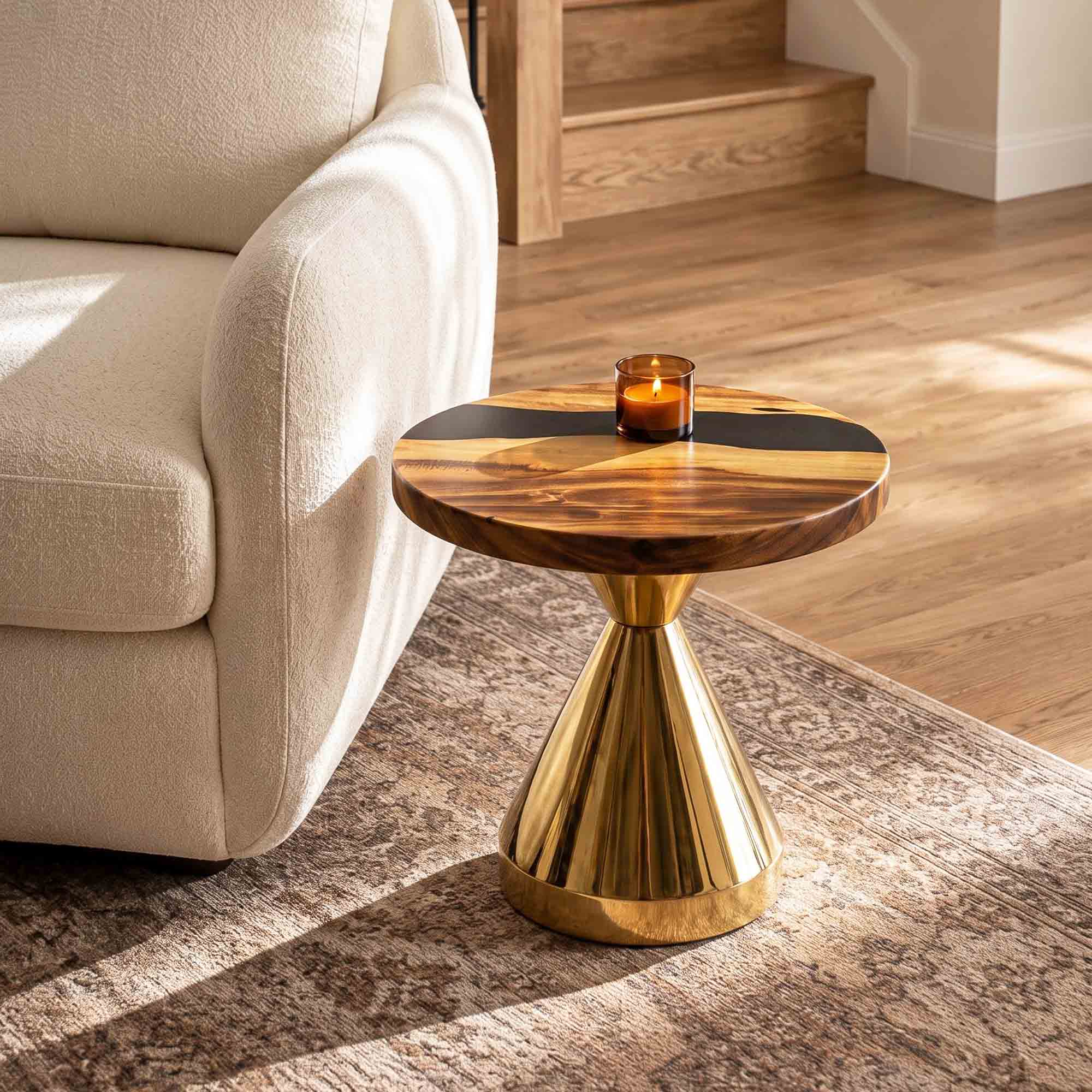 Gold Coffee Table for Small Unique Home Furniture - Flux Base - interior
