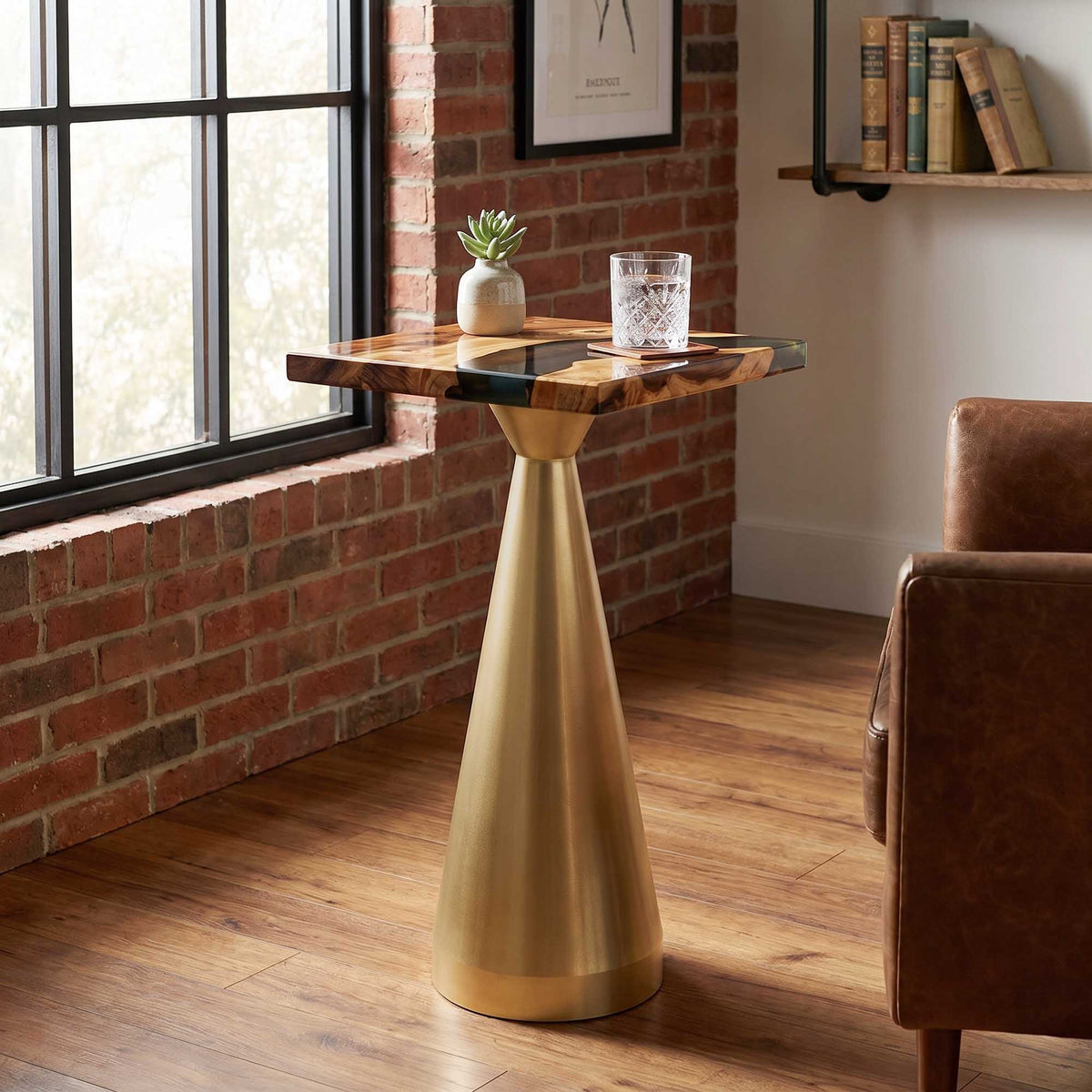 Console Table with Flux Gold  28"H x  10"D Steel Table Base - thumb