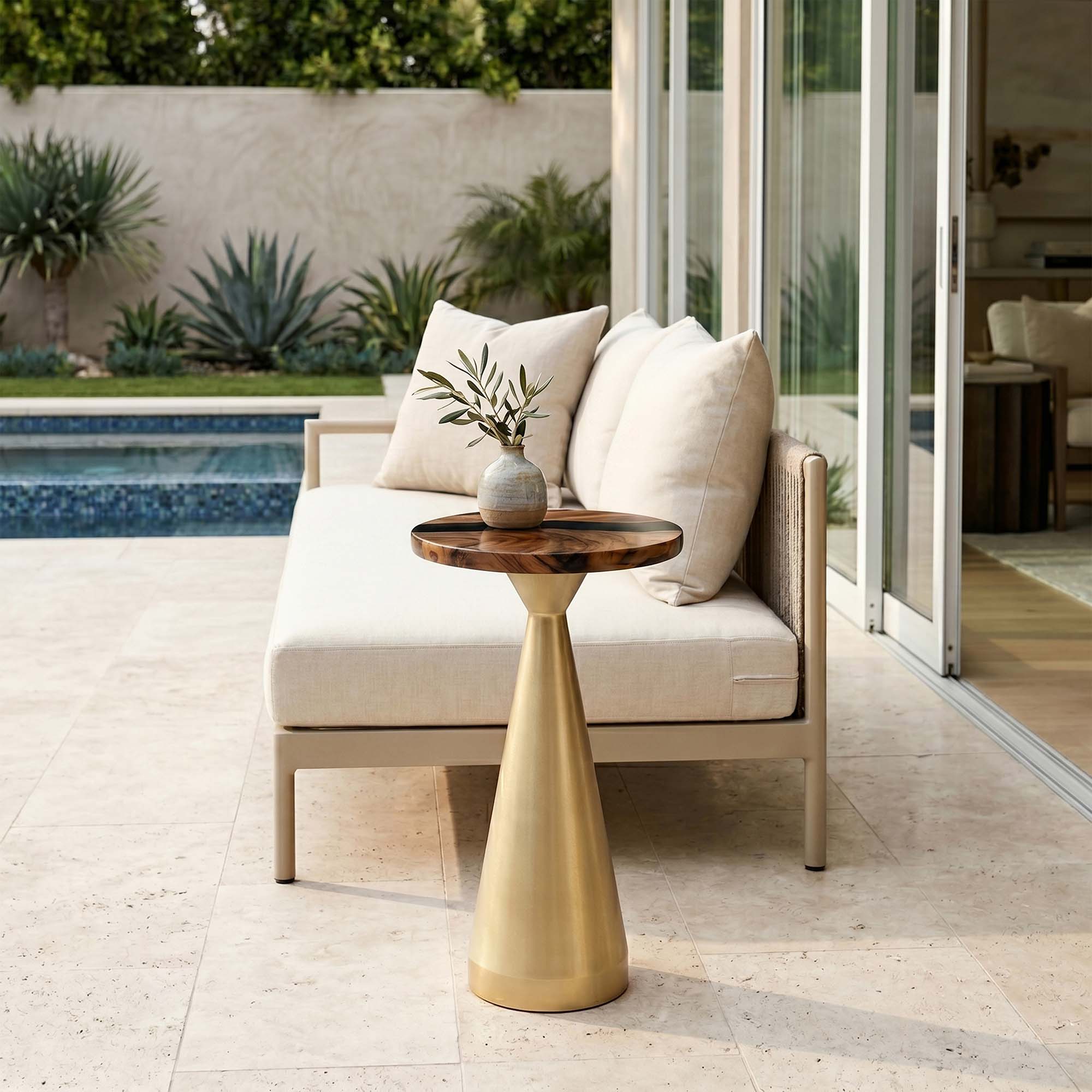 Console Table with Flux Gold 28"H x  10"D Steel Table Base - thumb