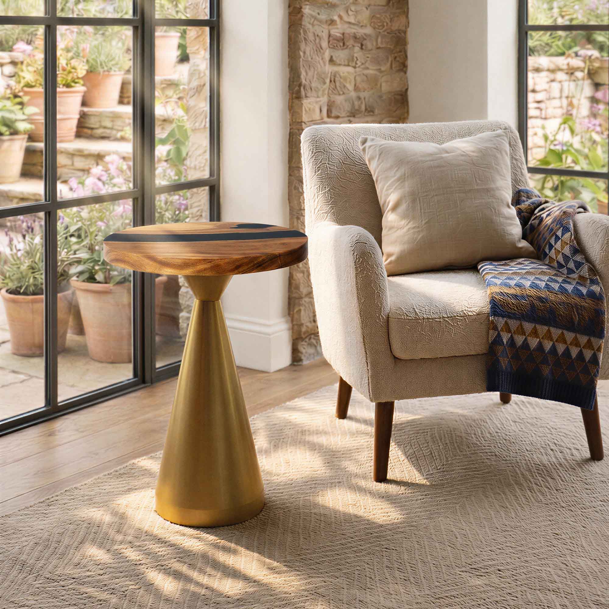 Console Table with Flux Gold 28"H x 12"D Steel Table Base - thumb