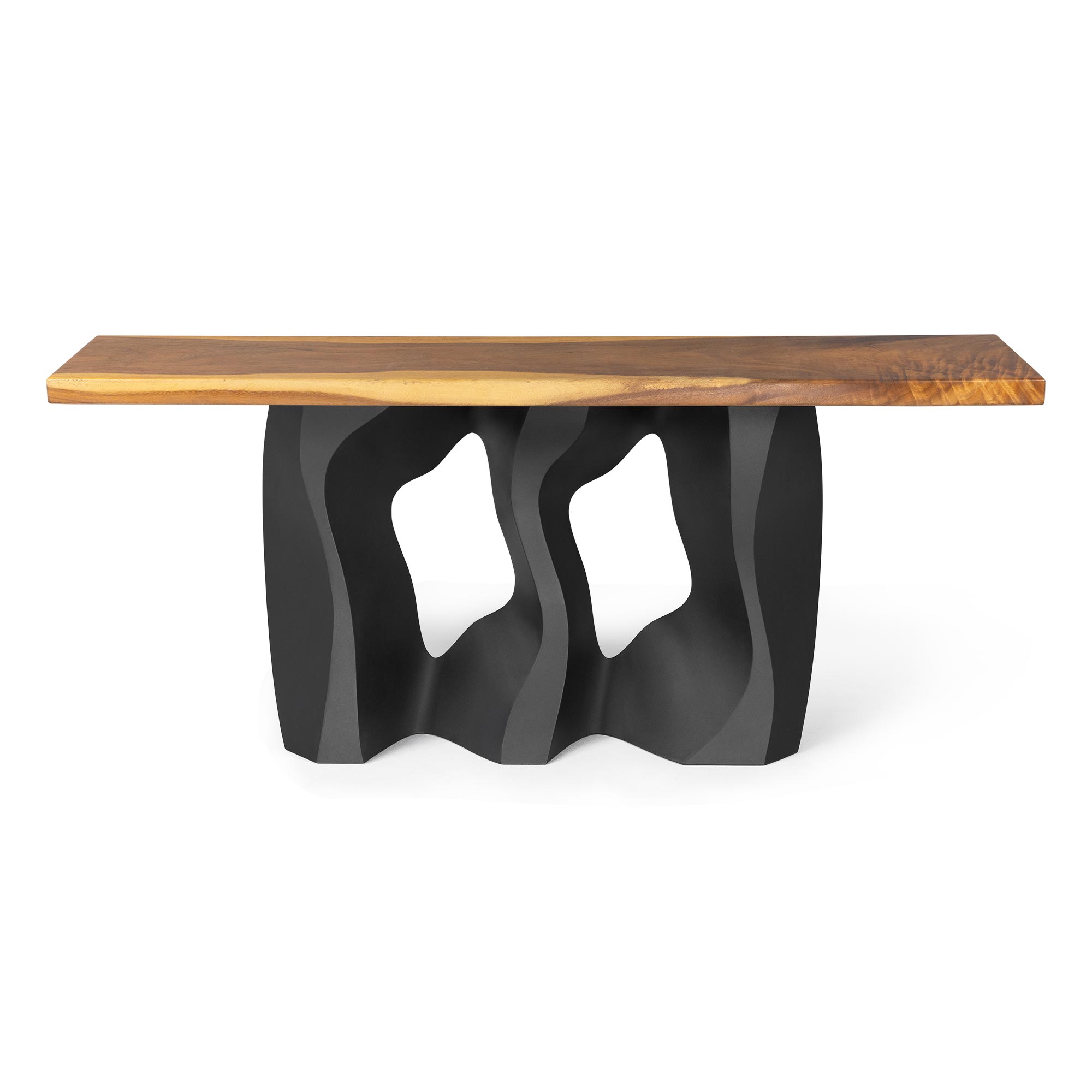 Console Table with Side-Rocky 28.5" H Steel Table Base - natural wood table top center white background