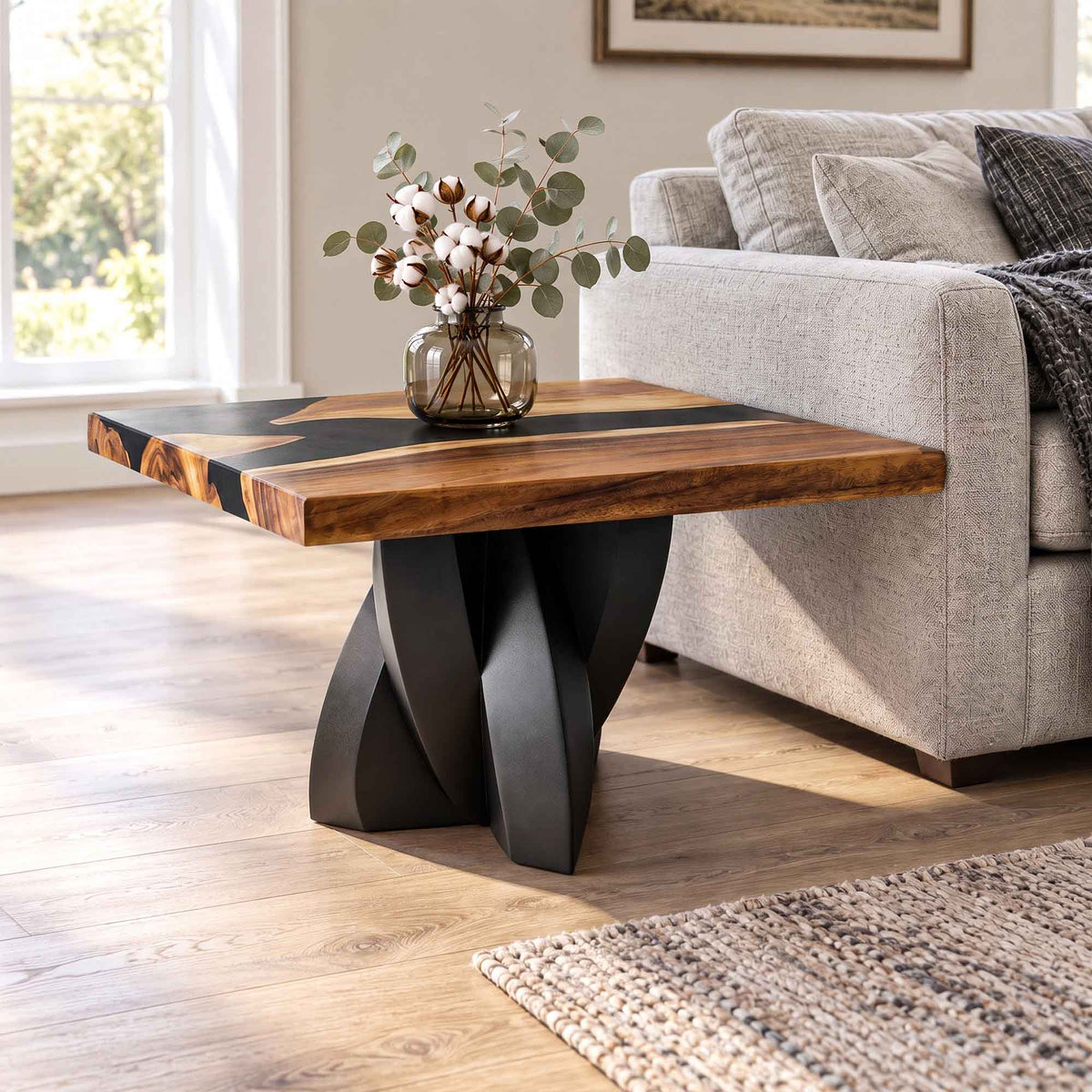 Contemporary Coffee Table 29" Round & Square with Petal Steel Base - 110 Calix - Thumb