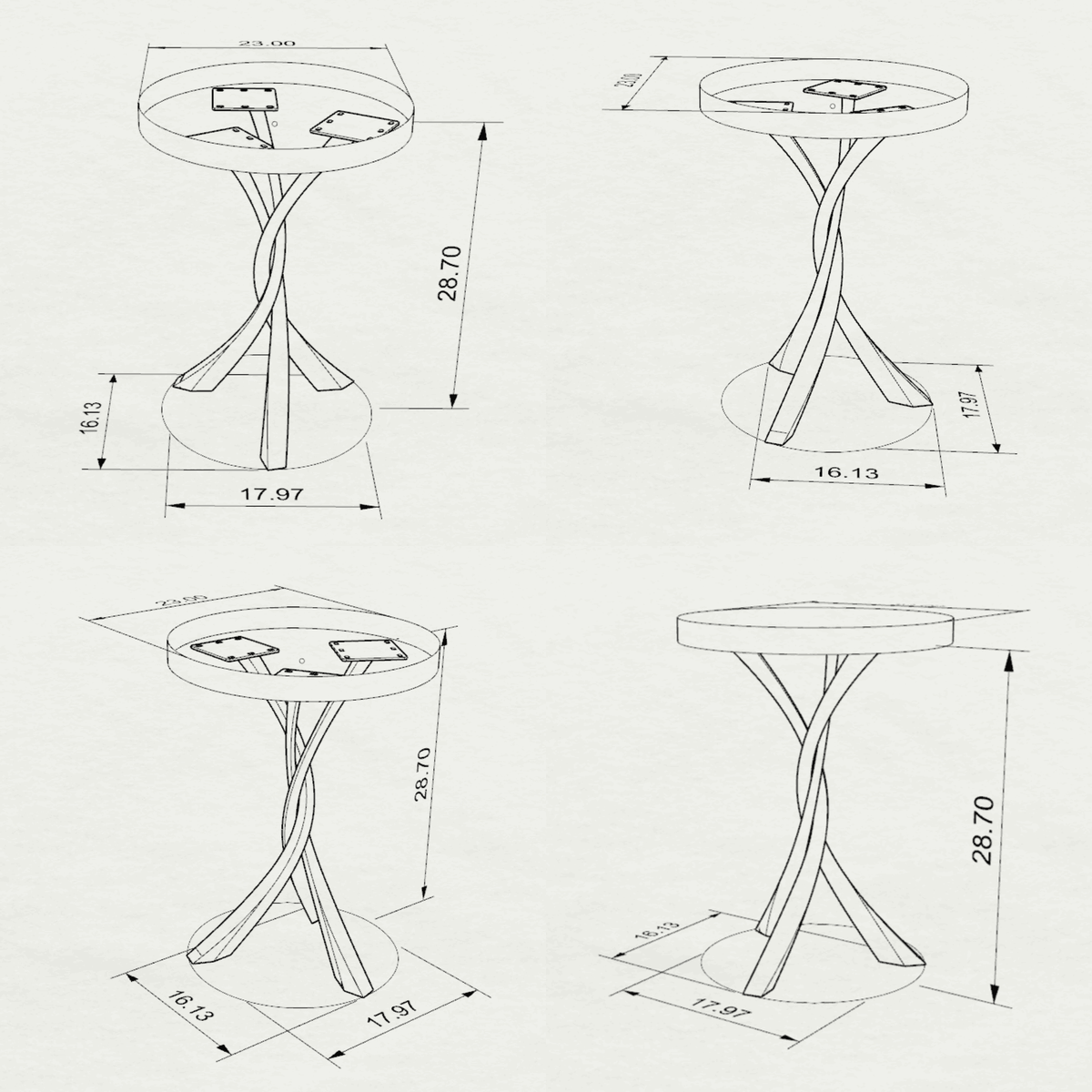 Dining Table 23" with Steel Base for Small Kitchens - 530 Teris -SRU23 3D Drawings