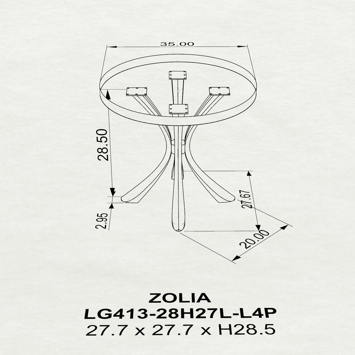 Dining Table 35" Round or Square for Contemporary Homes - 413 Zolia - 3d drawings