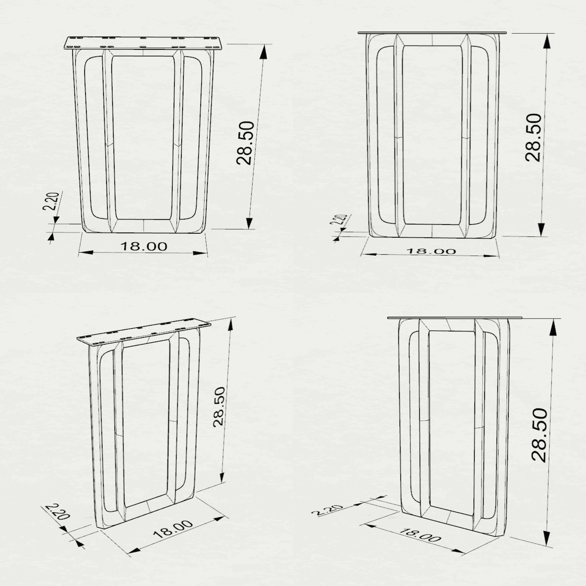 Dining Table Legs 28.5" H for DIY Table Builds - 401 Colum - 18L Leg only 3D Drawings