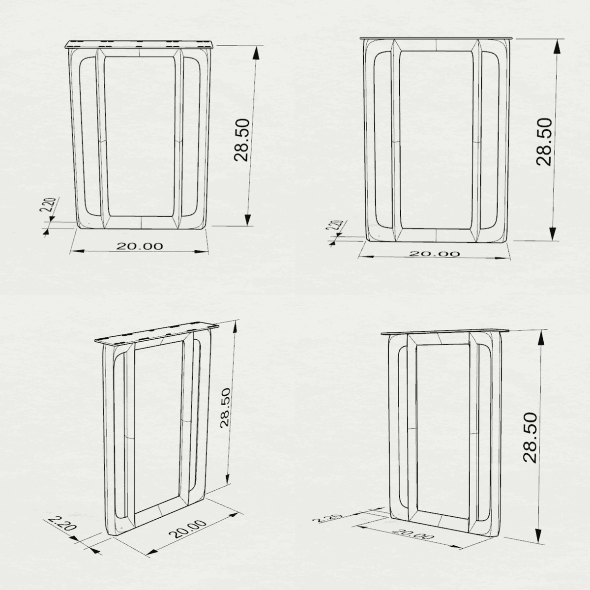 Dining Table Legs 28.5" H for DIY Table Builds - 401 Colum - 20L Leg only 3D Drawings