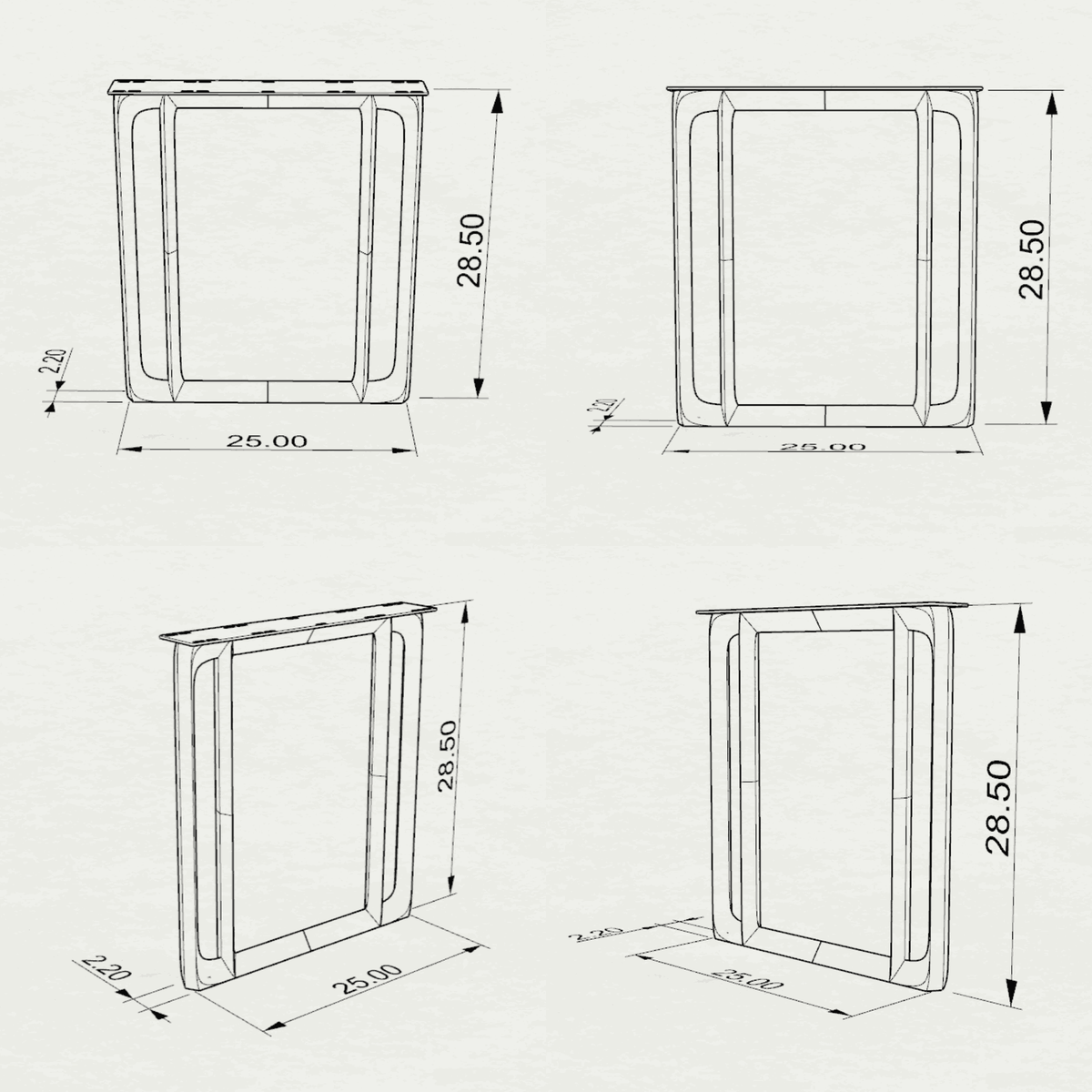 Dining Table Legs 28.5" H for DIY Table Builds - 401 Colum - 25L Leg only 3D Drawings