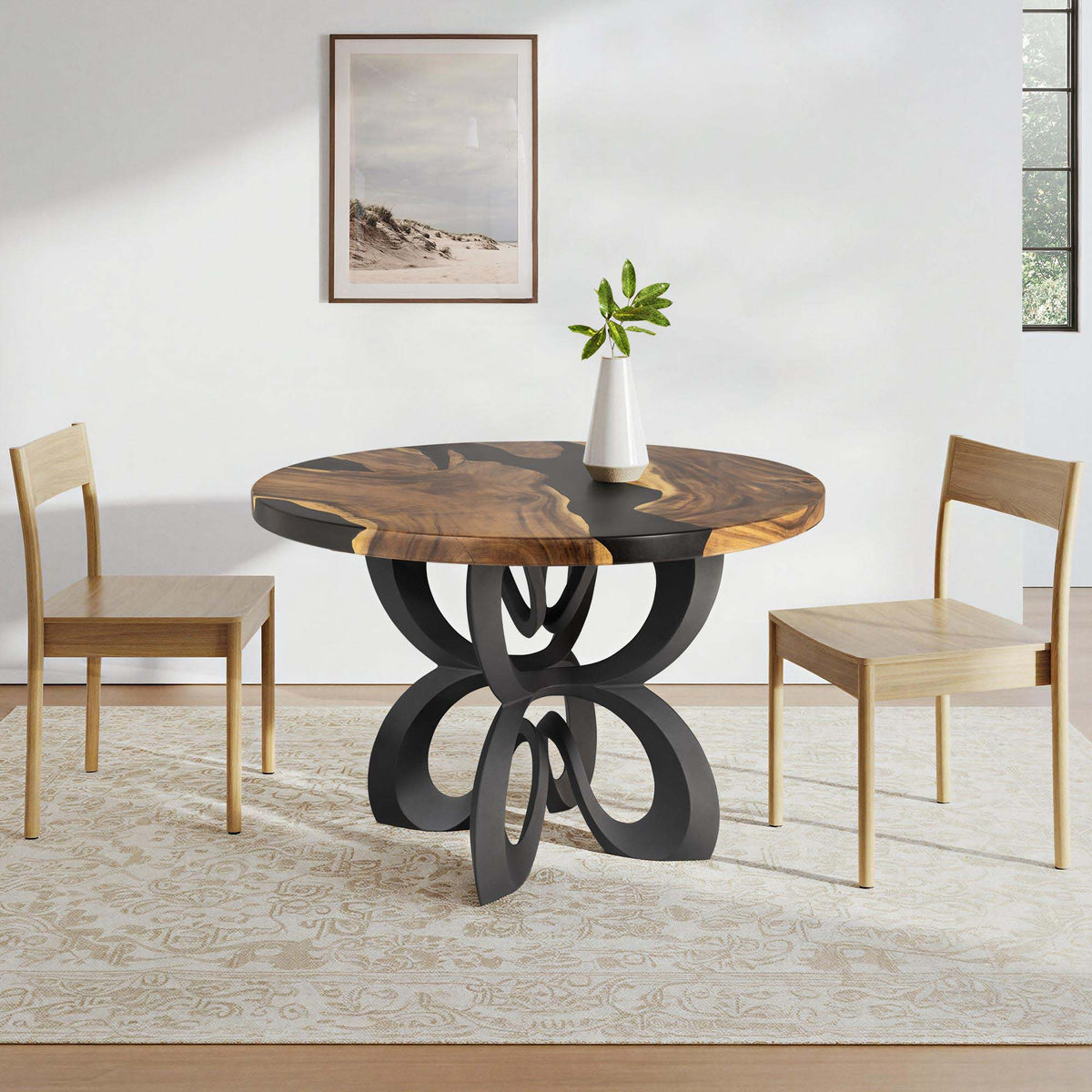 Dining Table with Blosome 28.5" H Metal Table Base - thumb