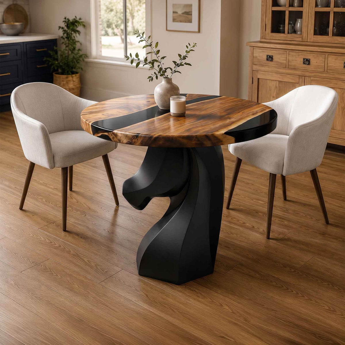 Dining Table with Cheval Metal Table Base for Modern Kitchen - thumb