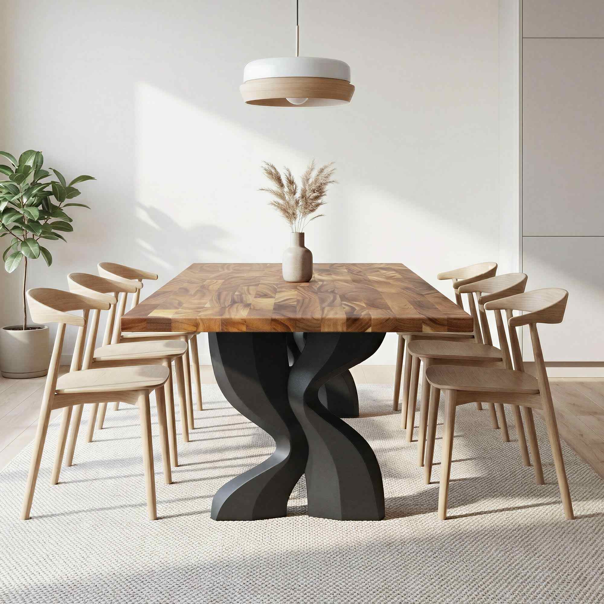 Dining Table with Delta 28.5" H Modern Metal Table Legs - butcher block tabletop interior 