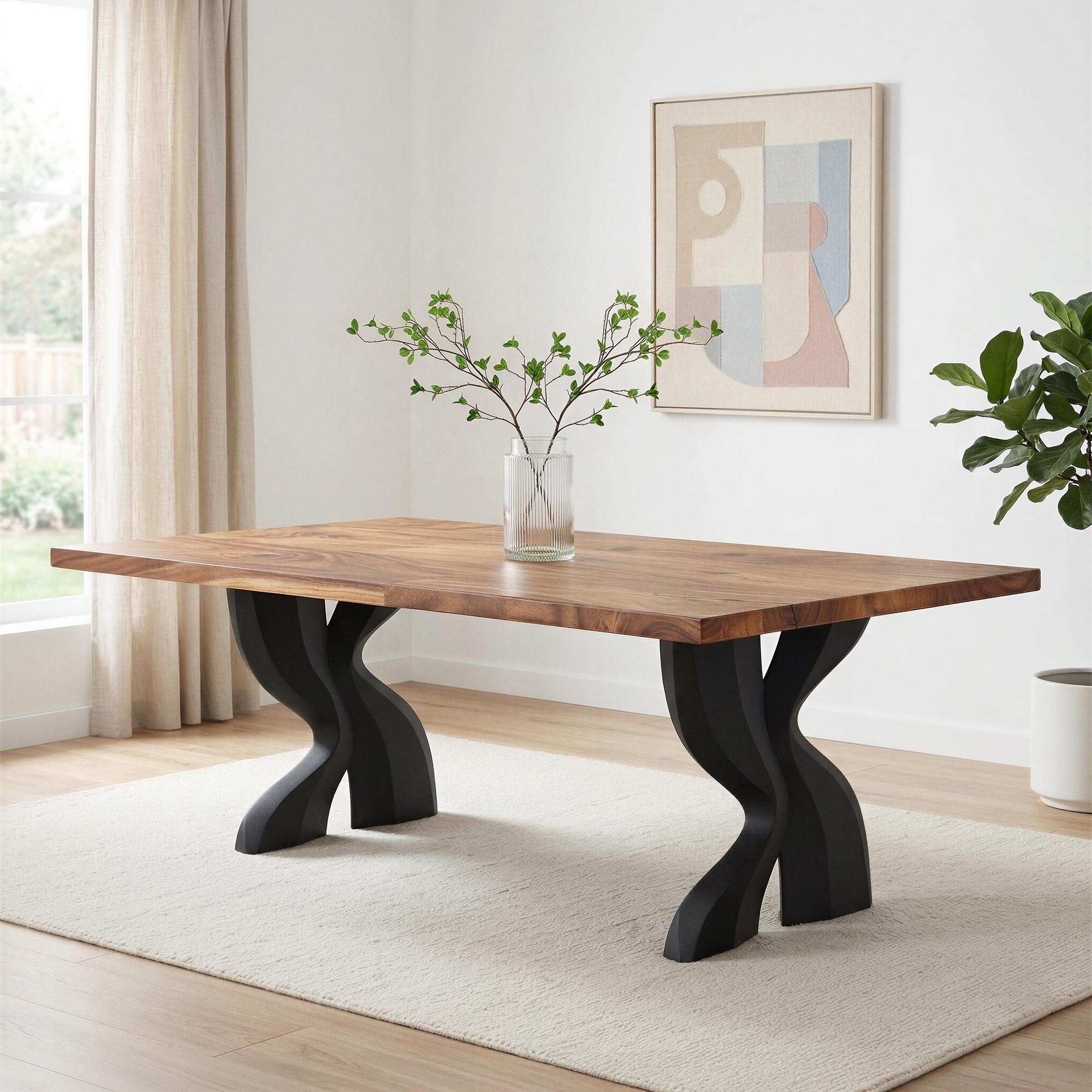Dining Table with Delta 28.5" H Modern Metal Table Legs - natural wood tabletop interior thumb