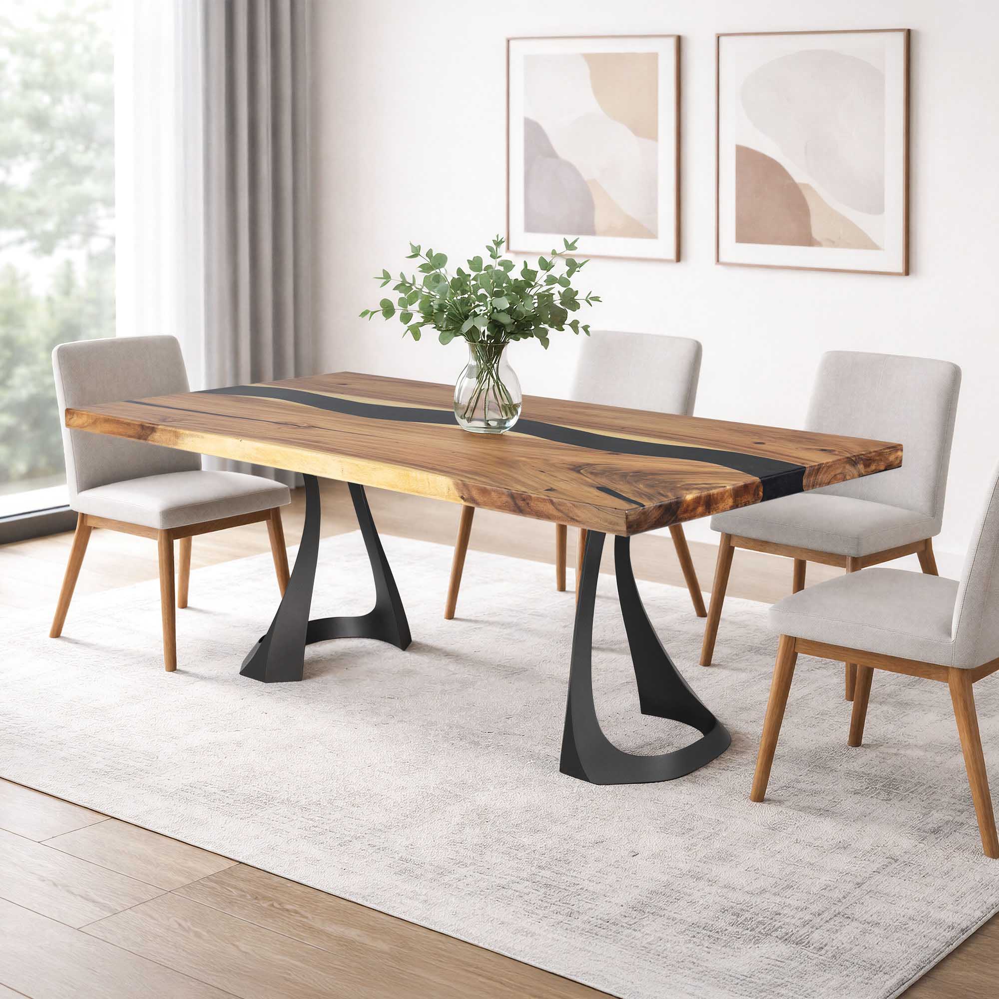 Dining Table with Fello 28.5" H Metal Table Legs - epoxy table top white background