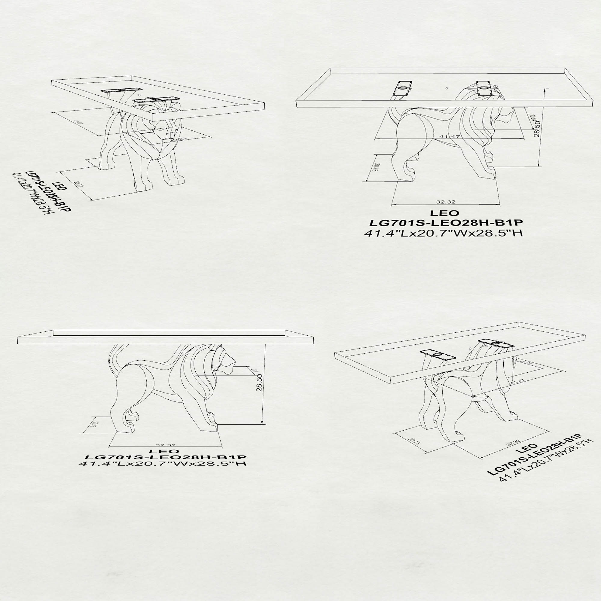 Dining Table with Leo 28.5" H Metal Table Base for Large Rectangular Top - 3d drawings