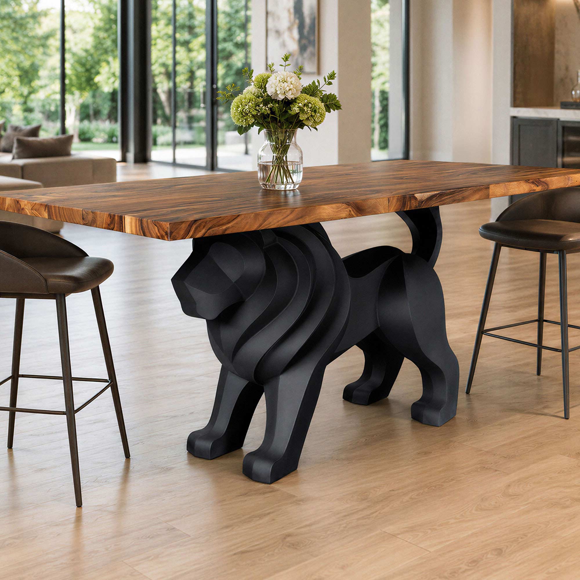 Dining Table with Leo Metal Table Base for Natural Wooden Top - thumb