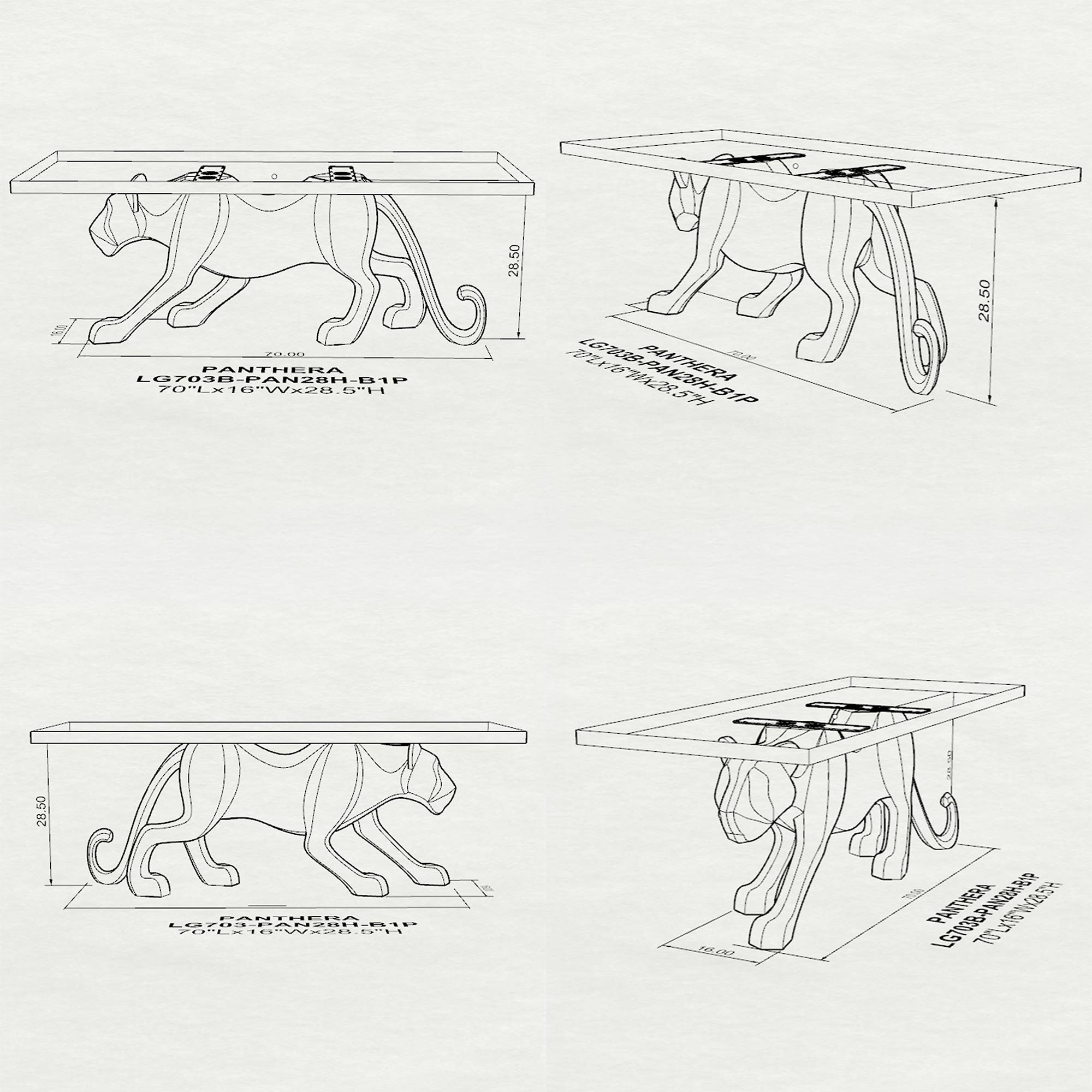 Dining Table with Panthera 28.5" Metal Table Base for Modern Kitchen - 3D Drawings