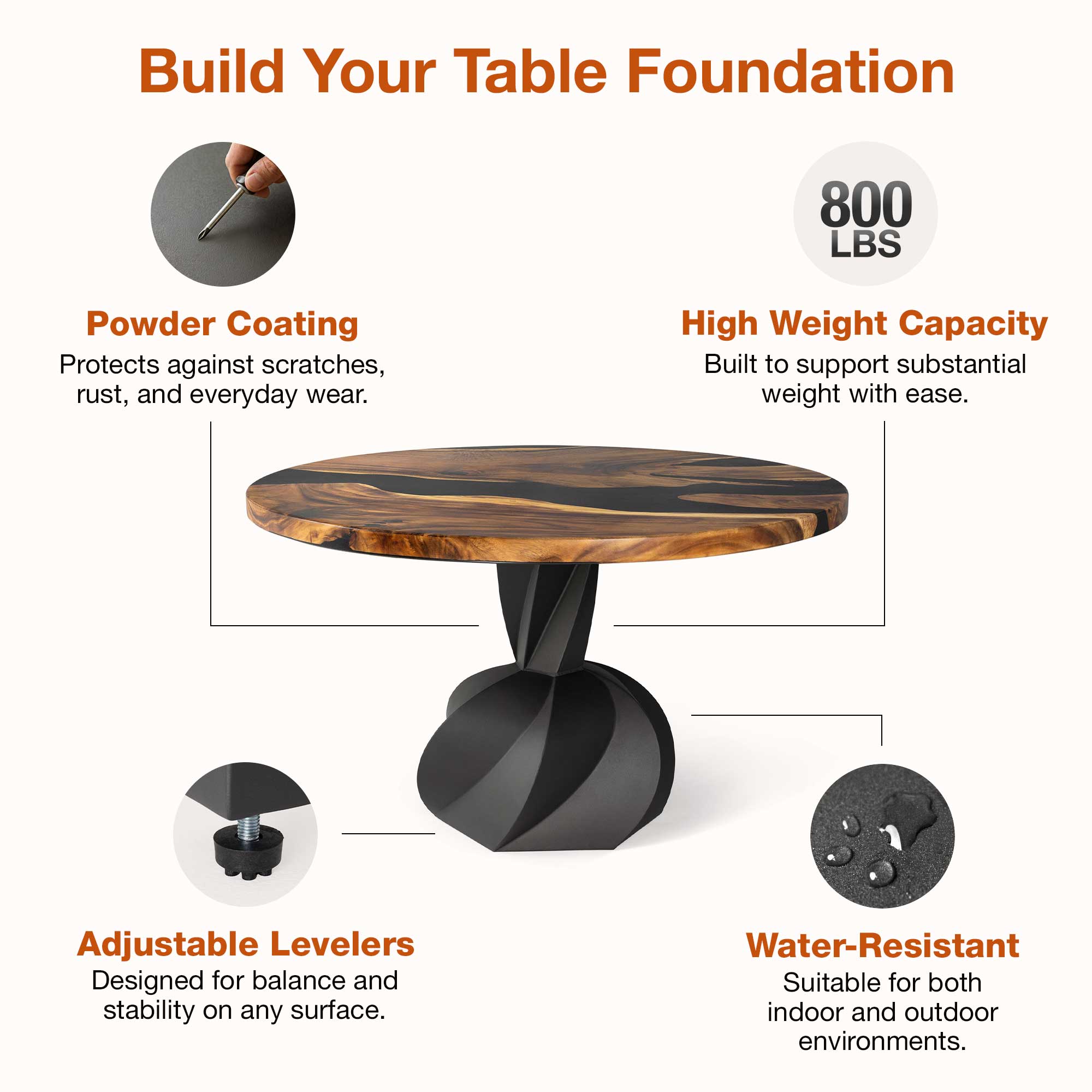 Features of Dining Table with Papao 28.5" H Steel Table Base