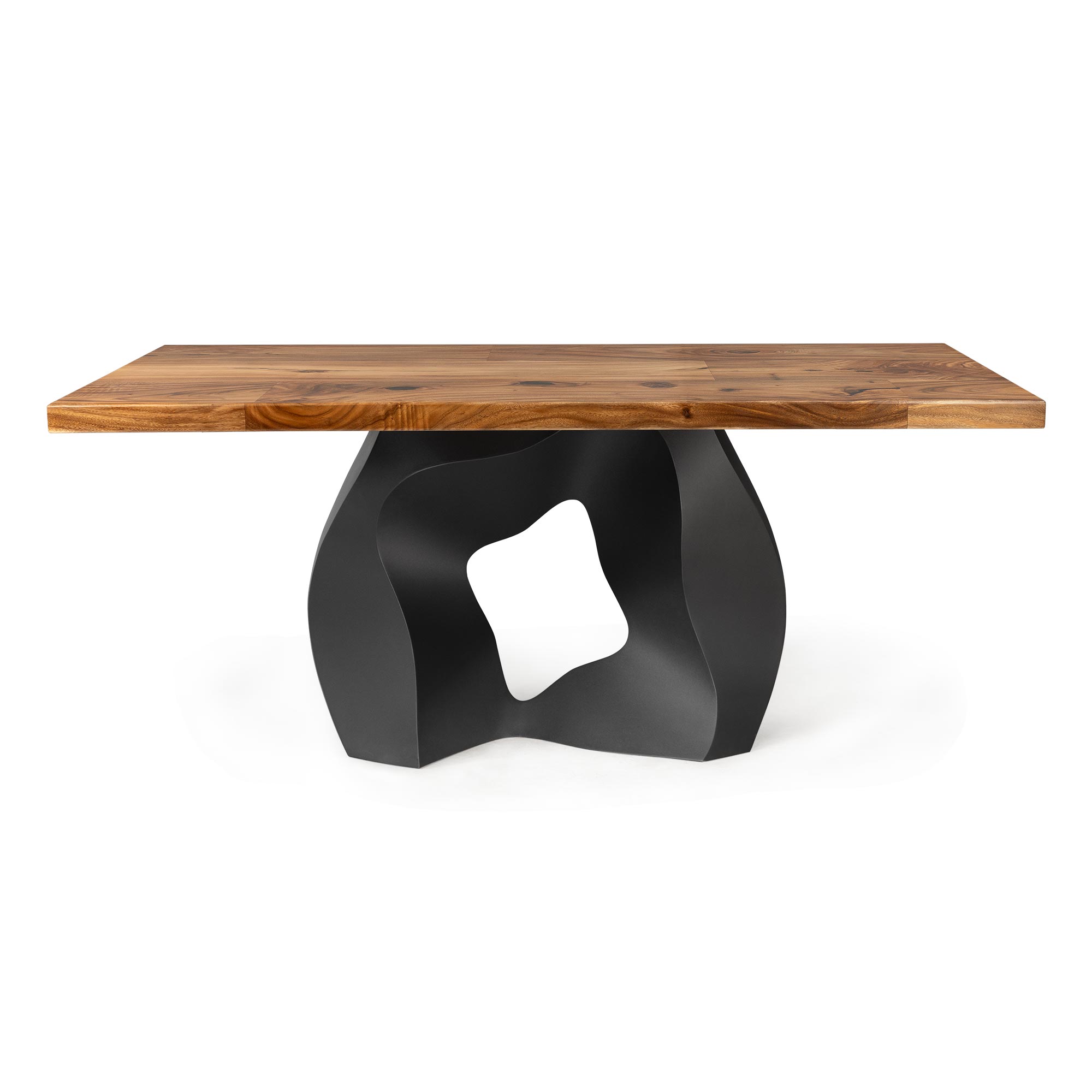 Dining Table with Rocky 28.5" H Metal Table Base - natural wood table top center white background