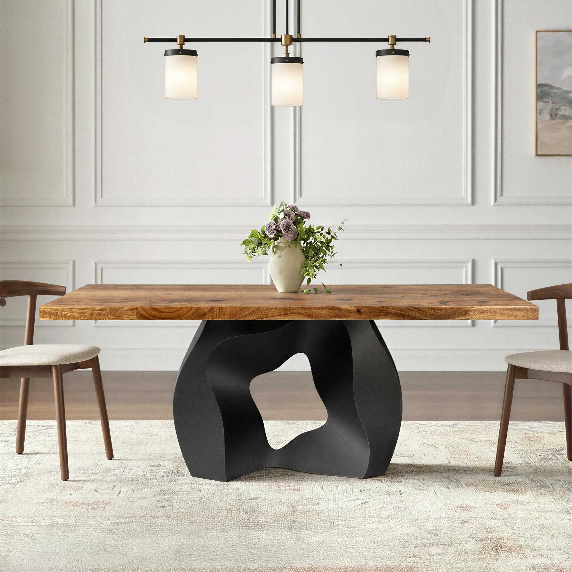 Dining Table with Rocky 28.5" H Metal Table Base - natural wood table top interior