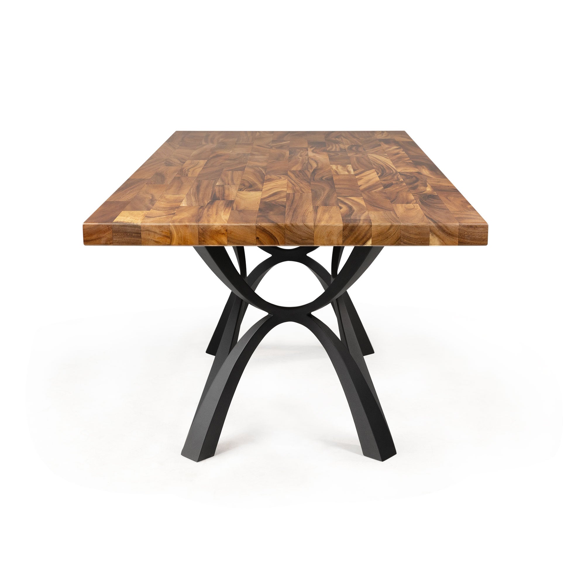 Dining Table with Spey 28.5" H Steel Table Base - butcher block table top white background